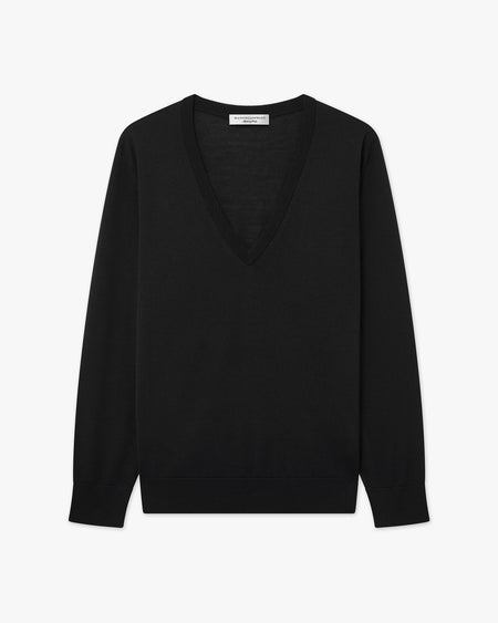Women's Seraphine V-Neck Sweater - Black Merino Superfine