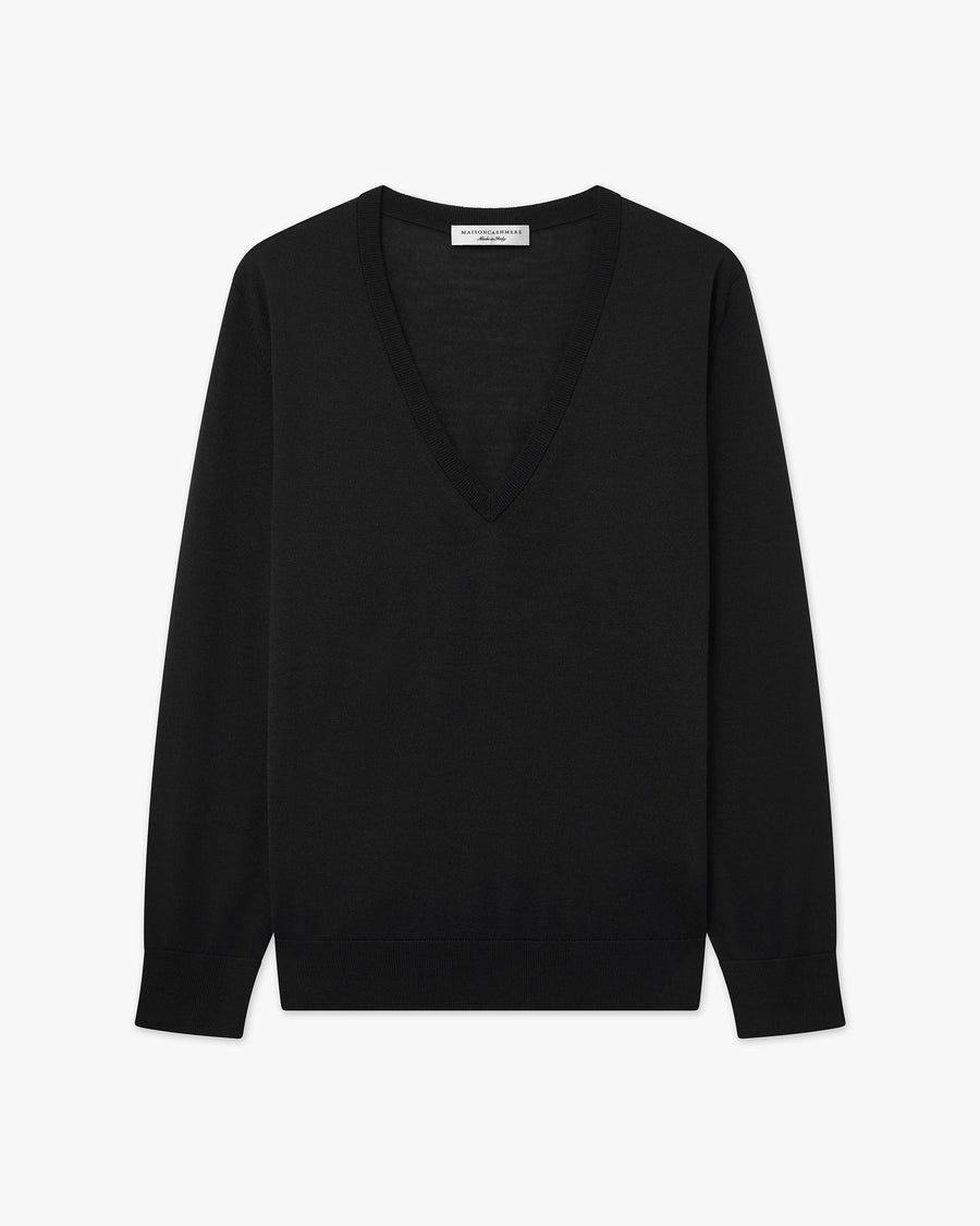 Women's Seraphine V-Neck Sweater - Black Merino Superfine