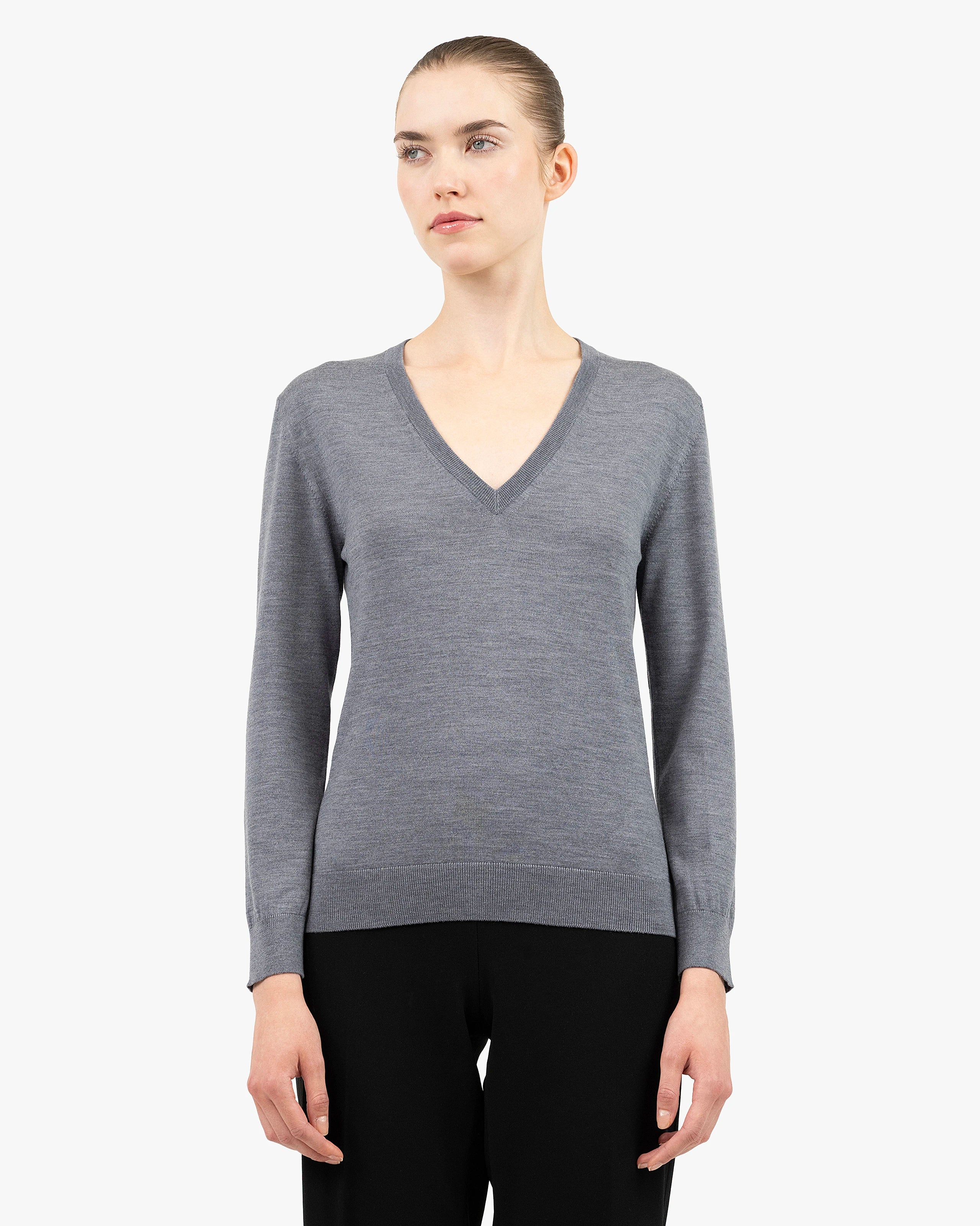 Women's Seraphine V-Neck Sweater - Grey Merino Superfine