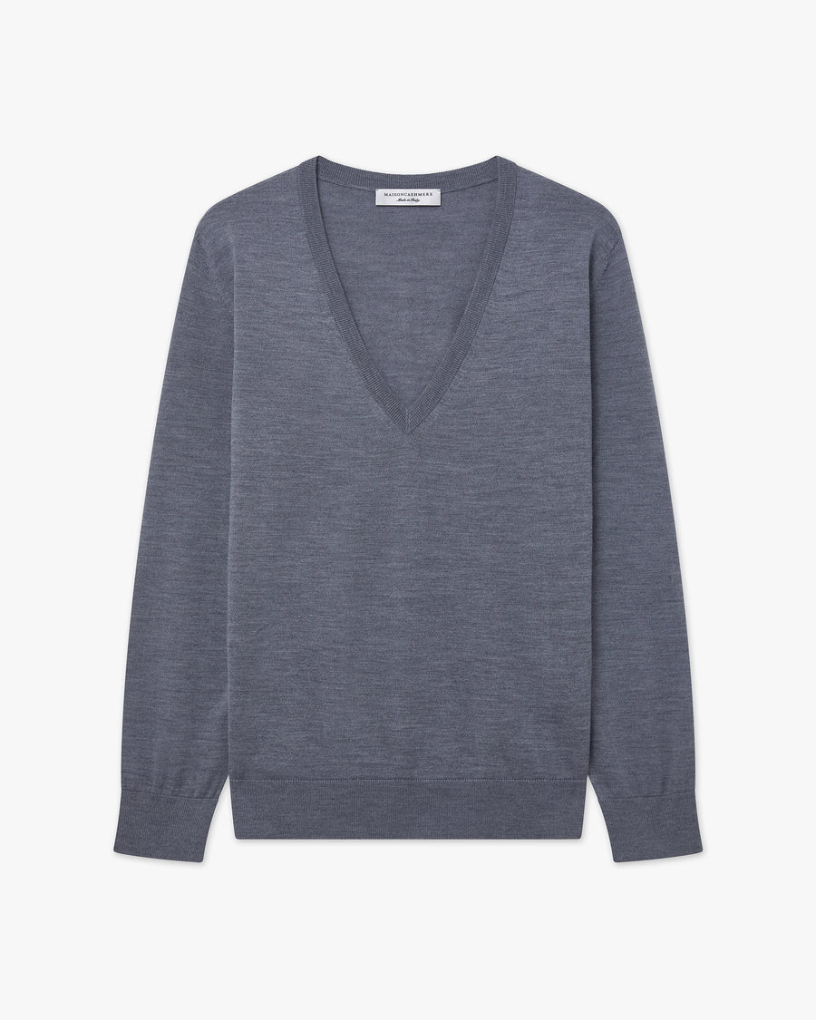 Women's Seraphine V-Neck Sweater - Grey Merino Superfine