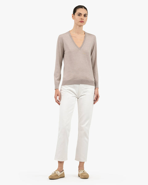 Women's Seraphine V-Neck Sweater - Beige Merino Superfine