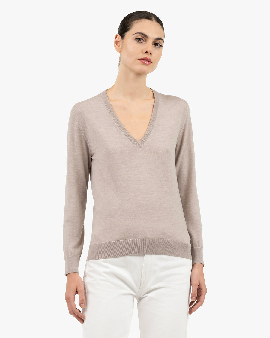 Women's Seraphine V-Neck Sweater - Beige Merino Superfine