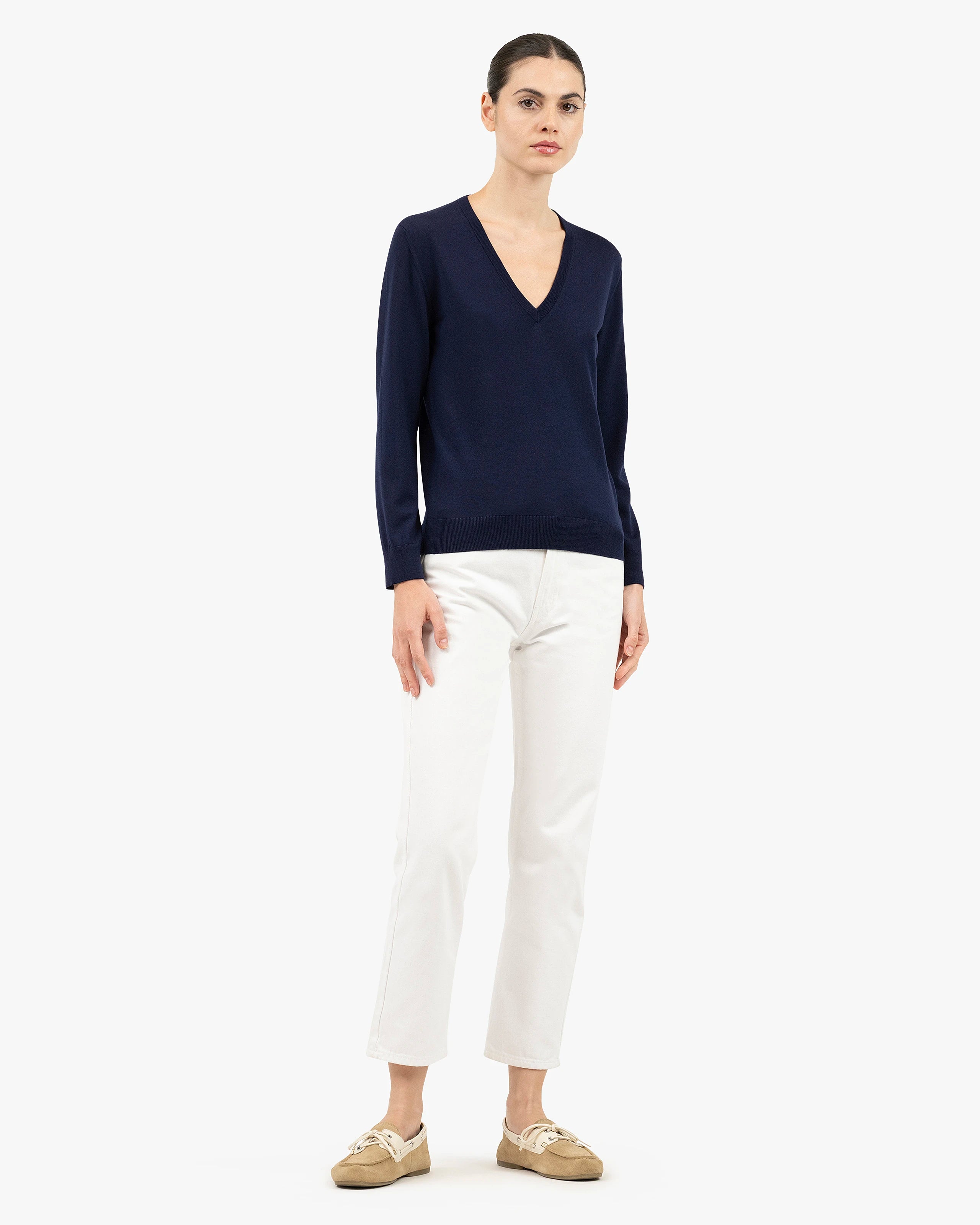 Women's Seraphine V-Neck Sweater - Blue Merino Superfine