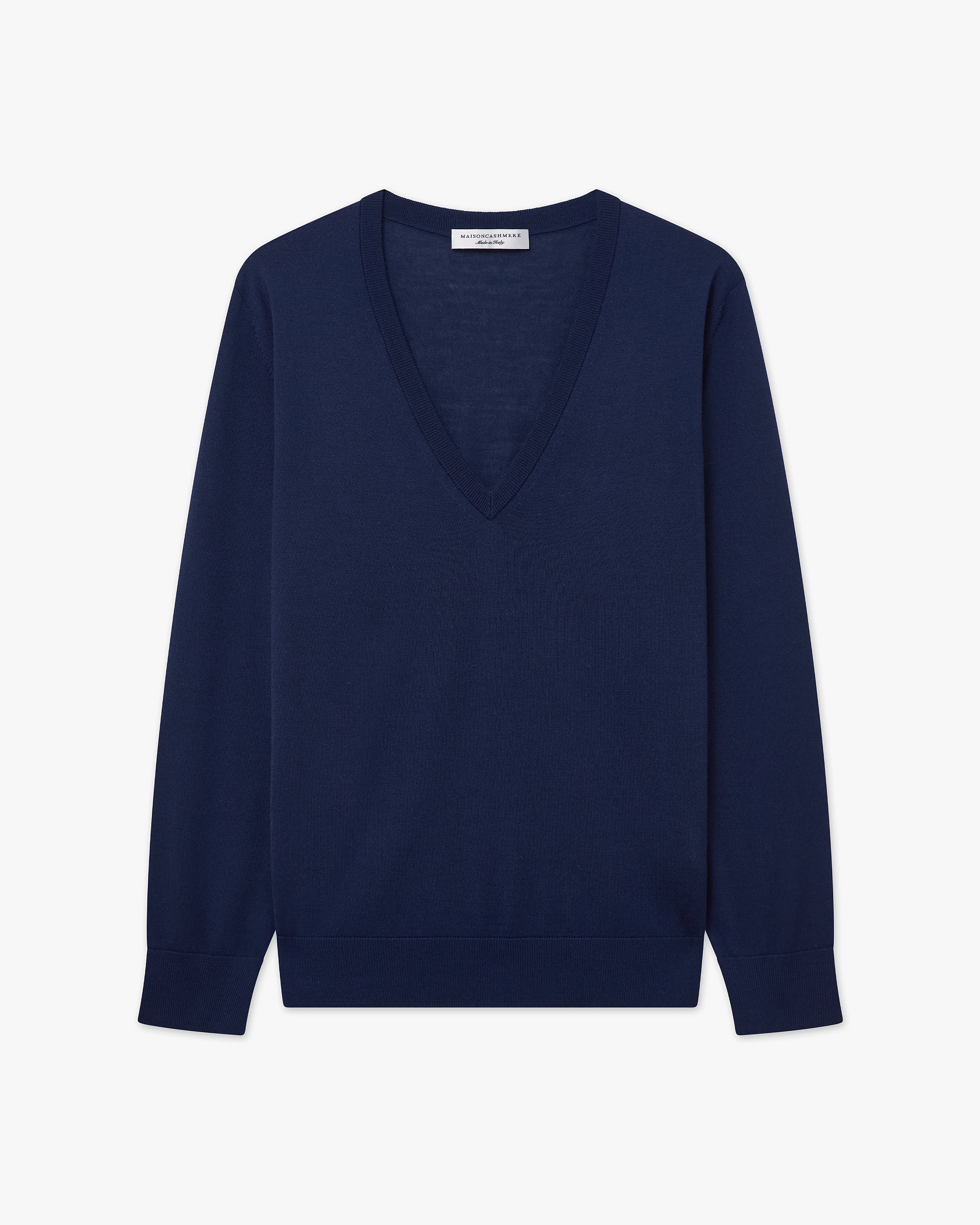 Women's Seraphine V-Neck Sweater - Blue Merino Superfine