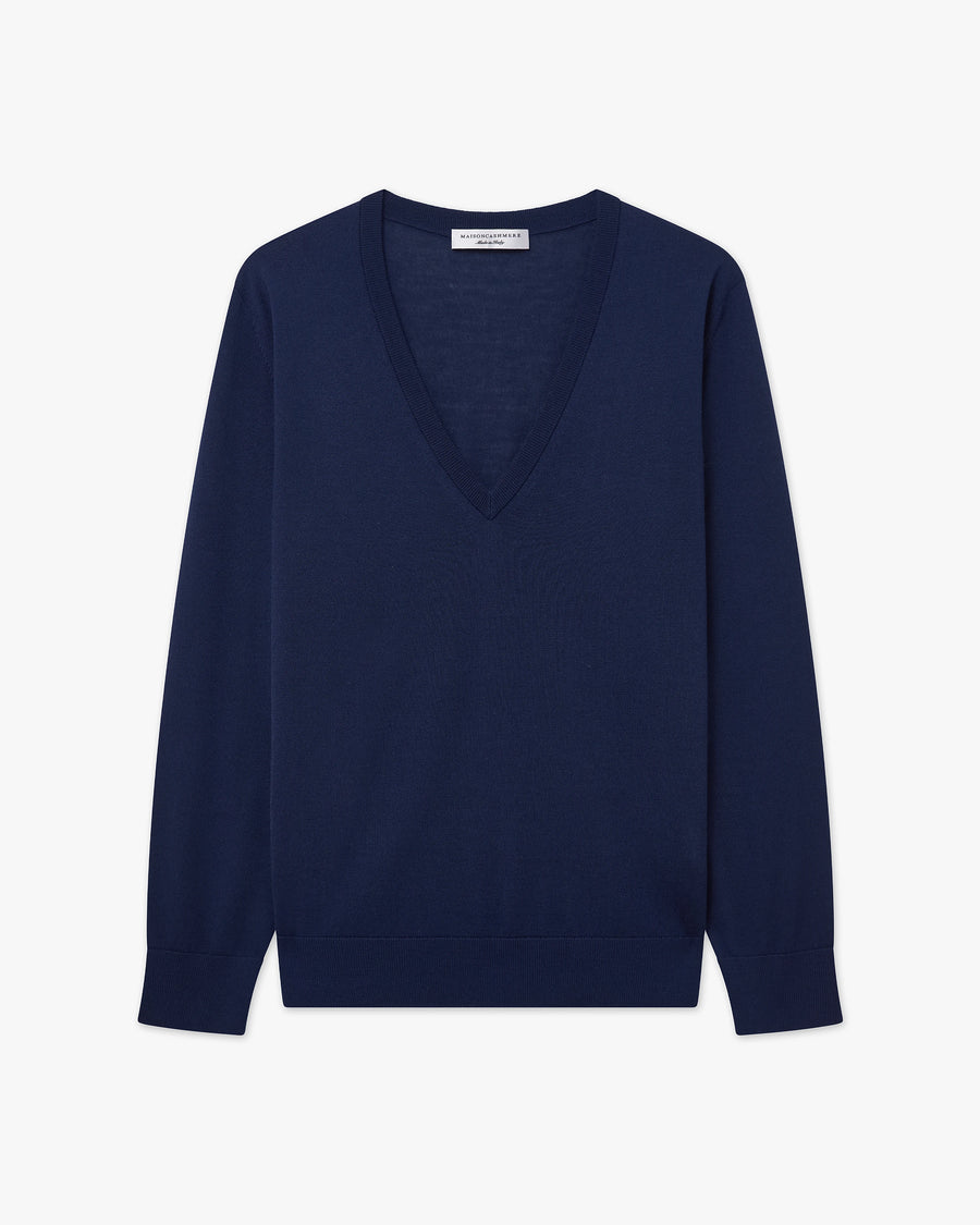 Women's Seraphine V-Neck Sweater - Blue Merino Superfine