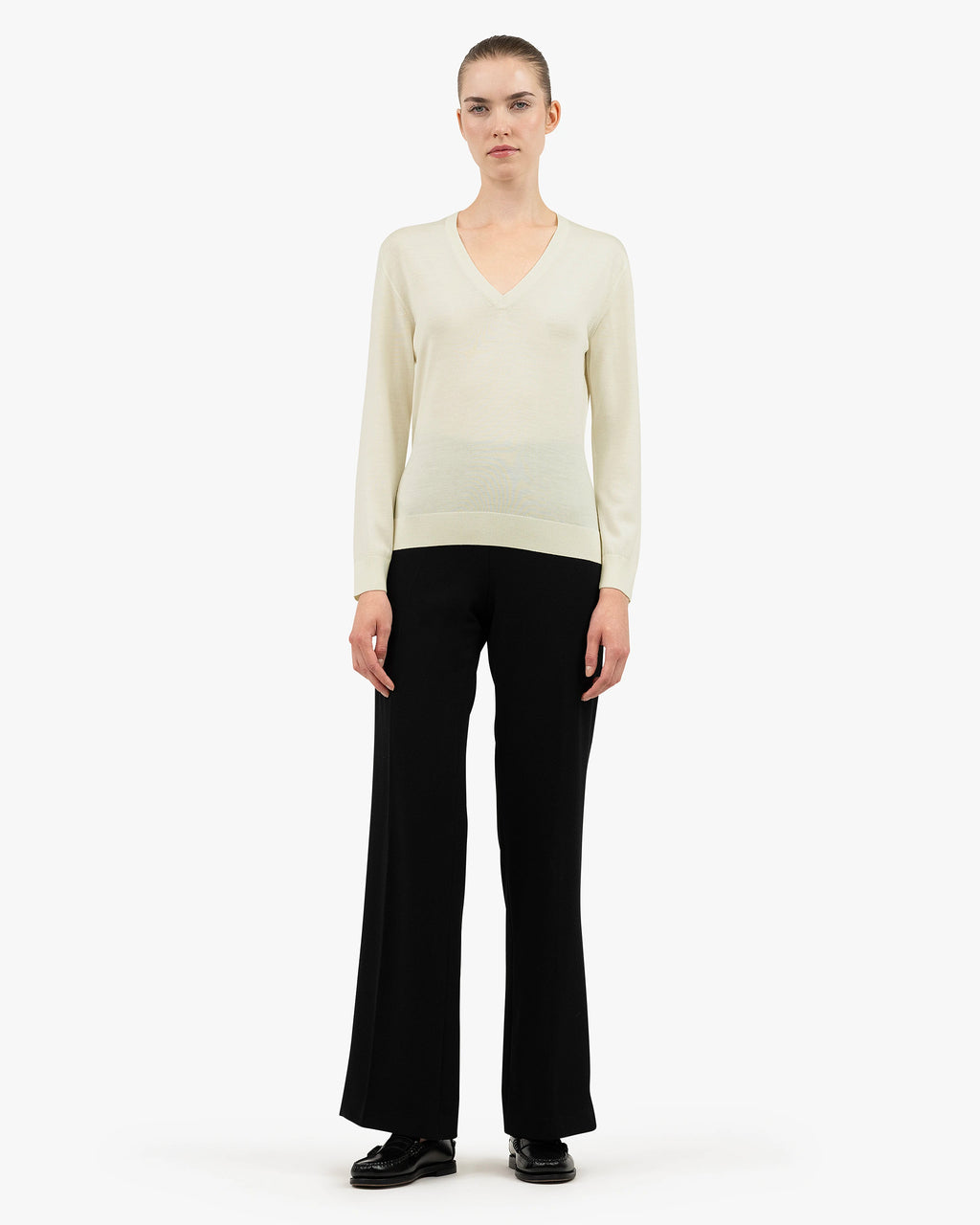 Women's Seraphine V-Neck Sweater - White Merino Superfine