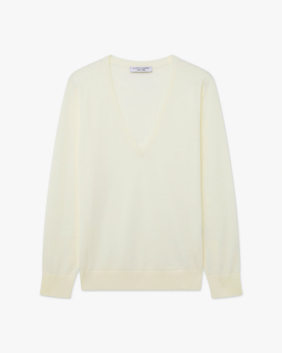Women's Seraphine V-Neck Sweater - White Merino Superfine