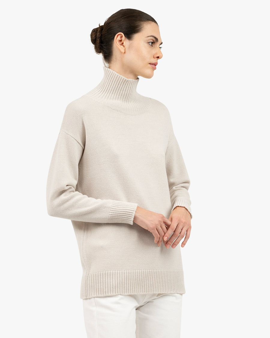Siena Mock Neck Sweater - White Merino / Cashmere