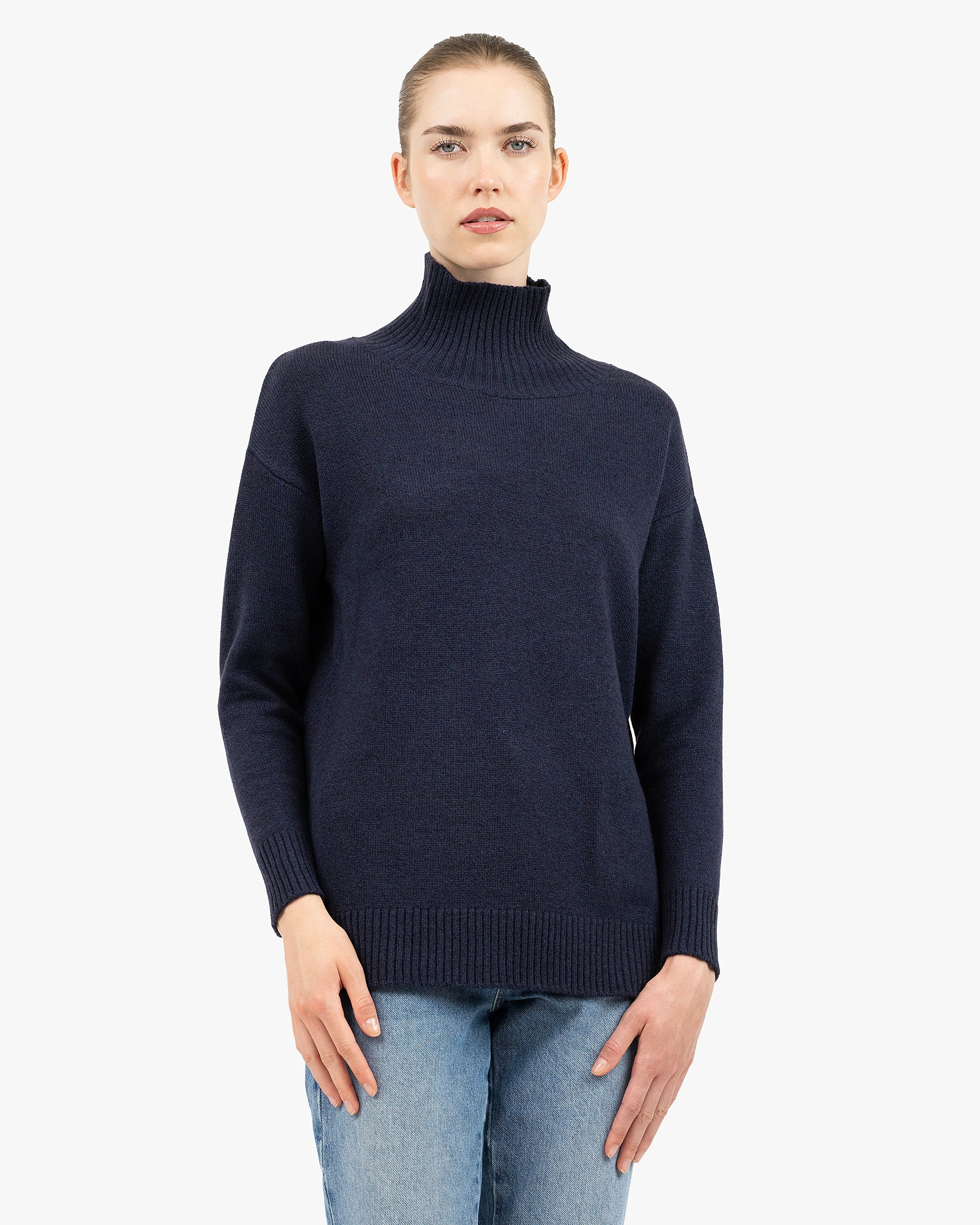 Siena Mock Neck Sweater - Blue Merino / Cashmere