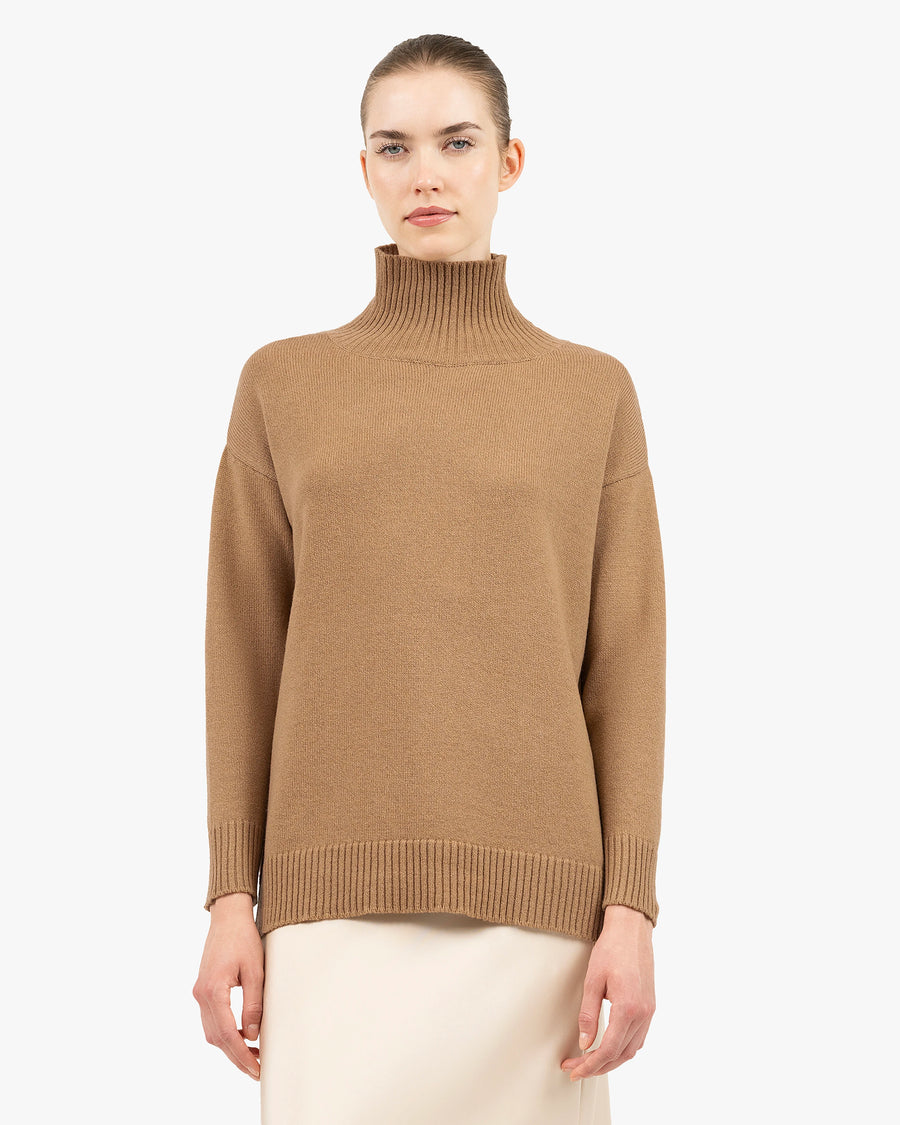 Siena Mock Neck Sweater - Camel Merino / Cashmere