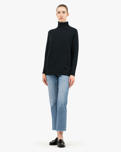 Siena Mock Neck Sweater - Black Merino / Cashmere