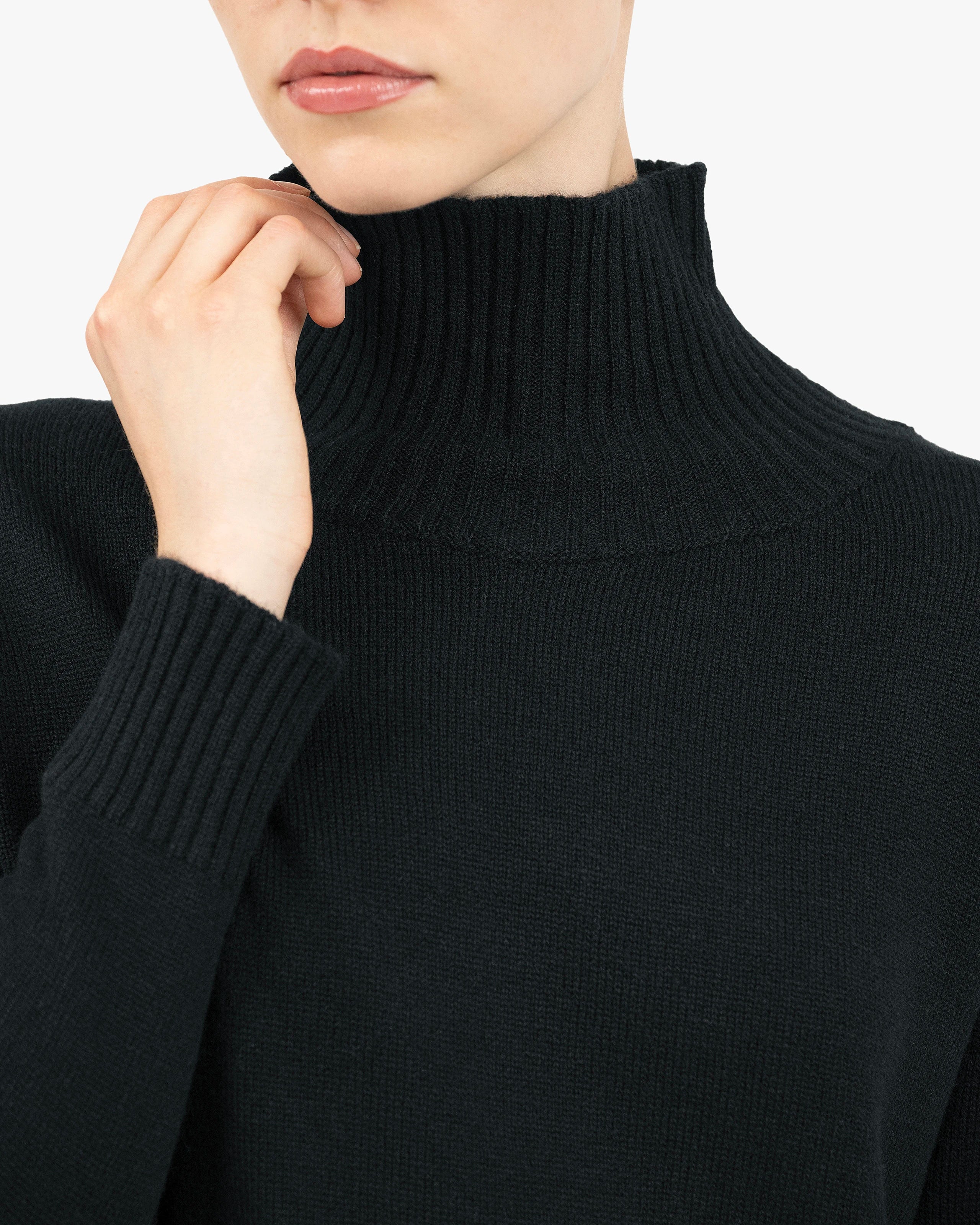 Siena Mock Neck Sweater - Black Merino / Cashmere