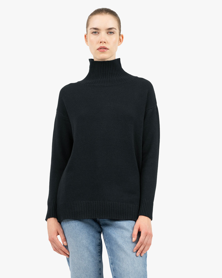 Siena Mock Neck Sweater - Black Merino / Cashmere