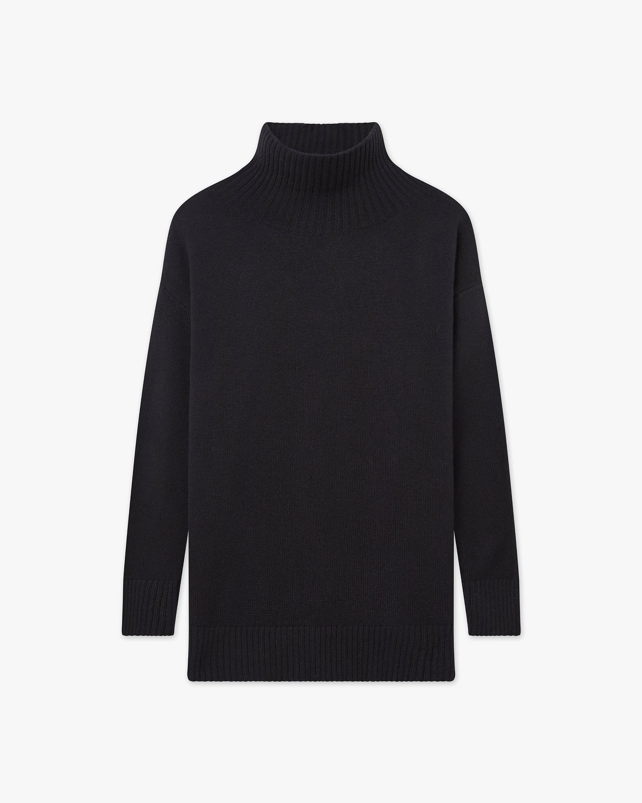 Siena Mock Neck Sweater - Black Merino / Cashmere