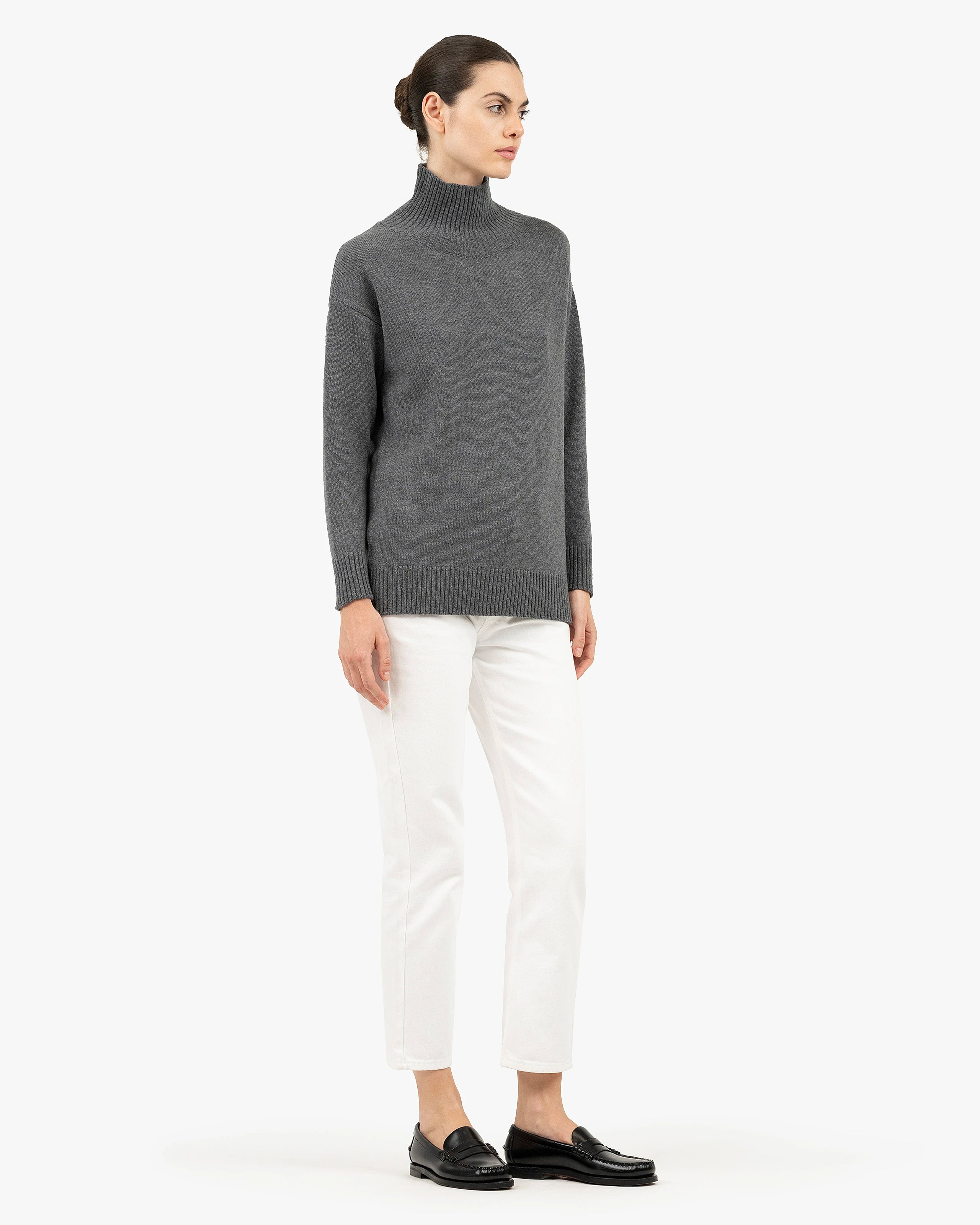 Siena Mock Neck Sweater - Medium Grey Merino / Cashmere