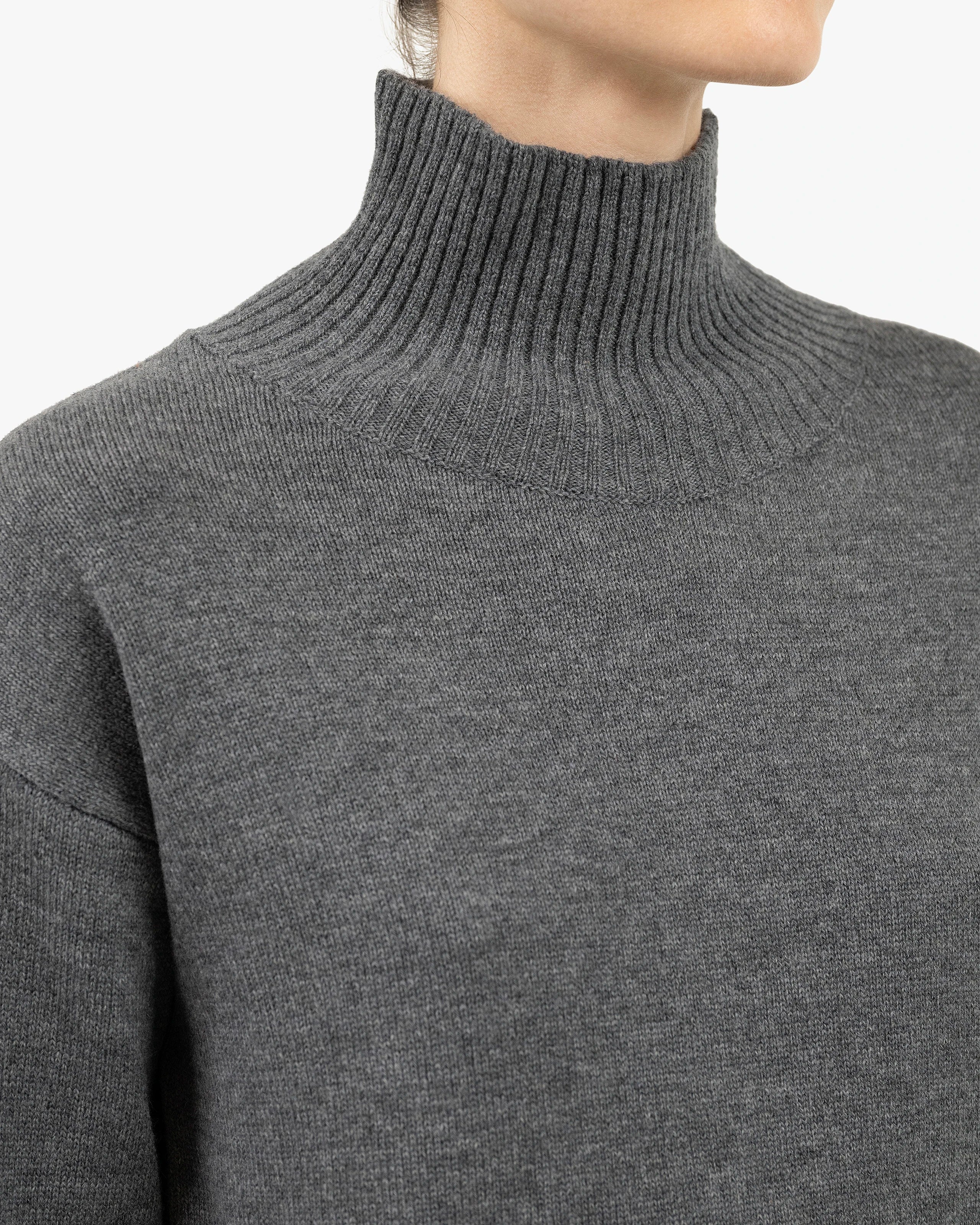 Siena Mock Neck Sweater - Medium Grey Merino / Cashmere