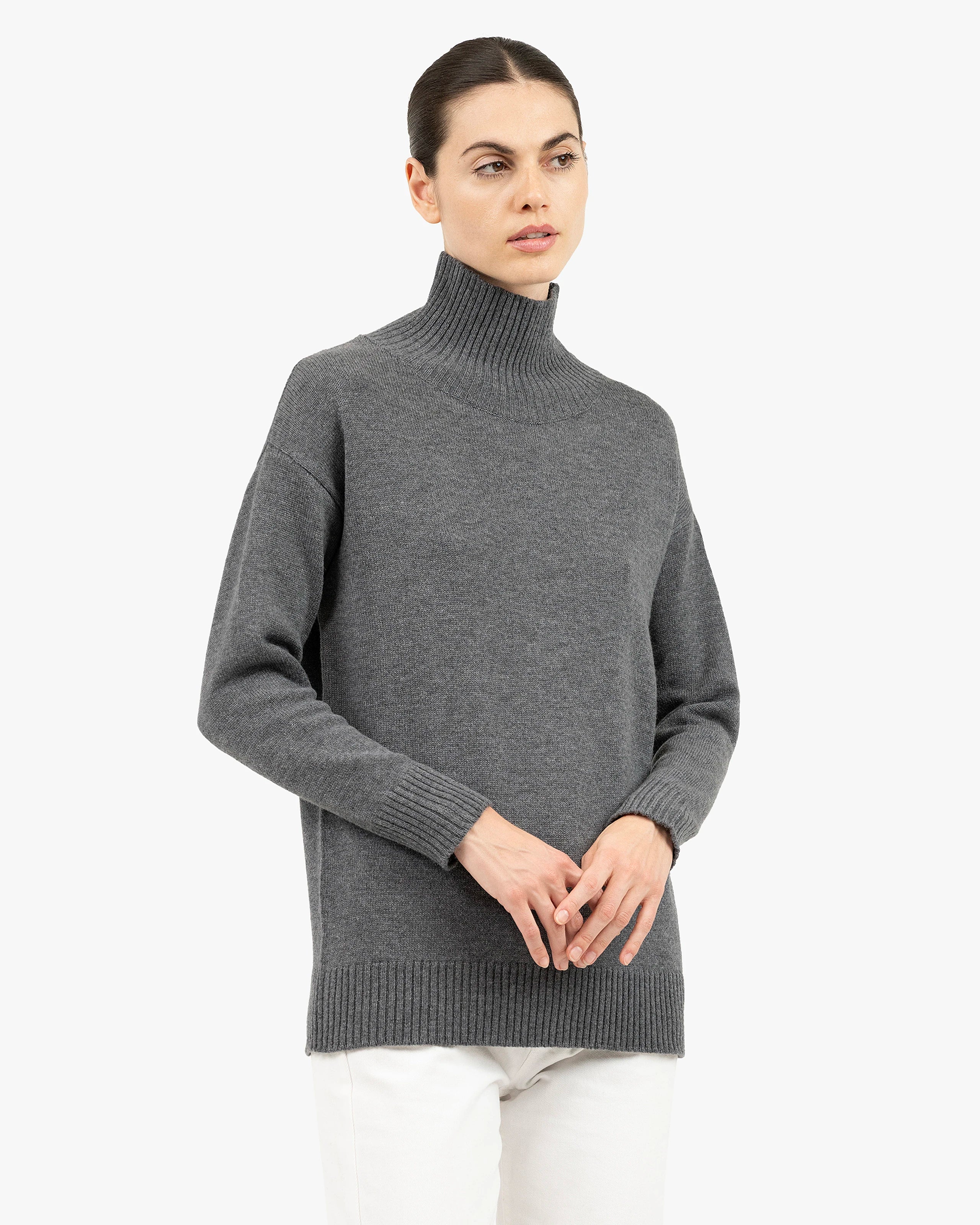 Siena Mock Neck Sweater - Medium Grey Merino / Cashmere