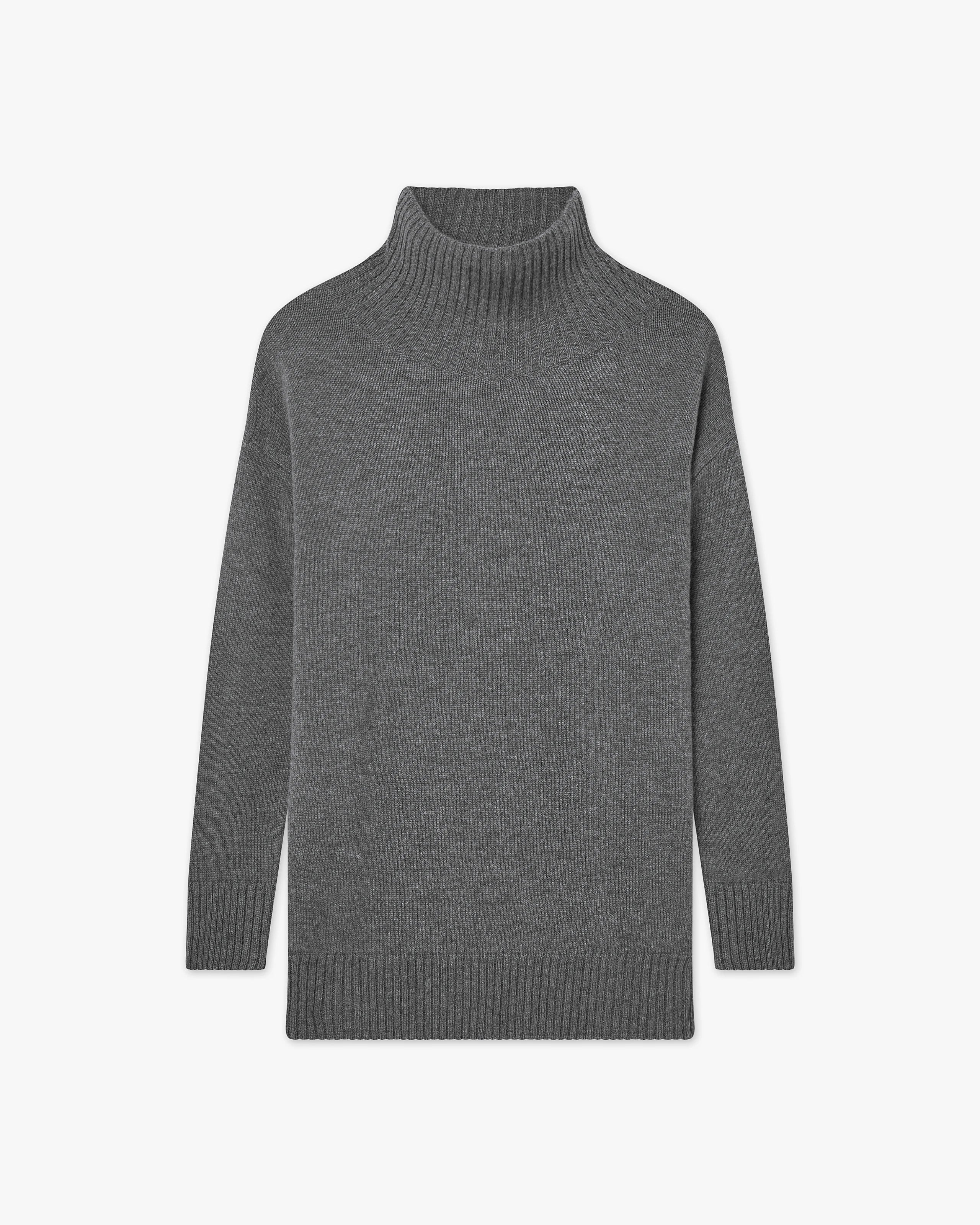 Siena Mock Neck Sweater - Medium Grey Merino / Cashmere