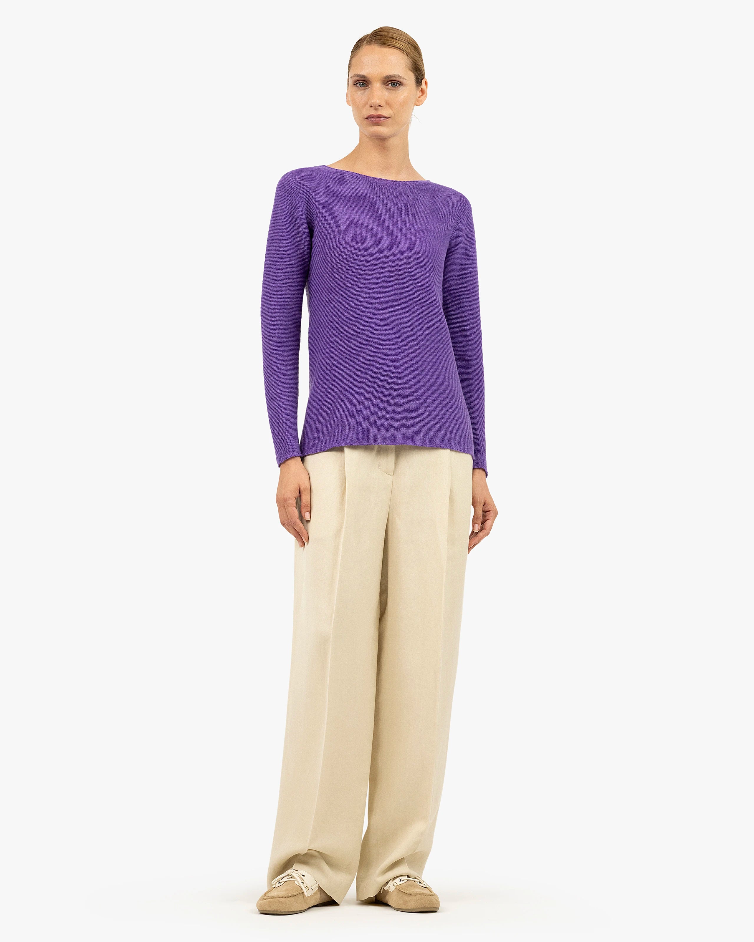 Soffio Boat Neck Sweater - Purple Cashmere