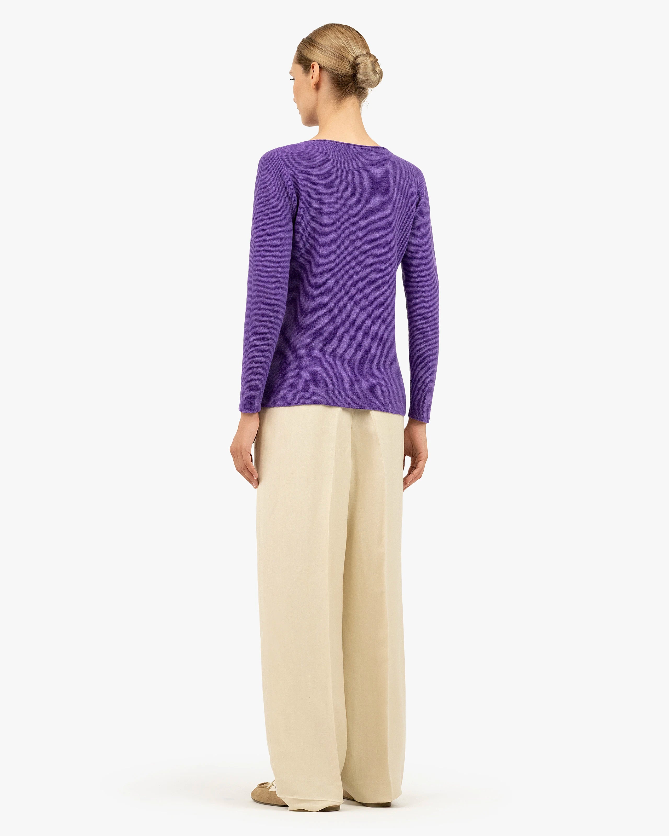 Soffio Boat Neck Sweater - Purple Cashmere