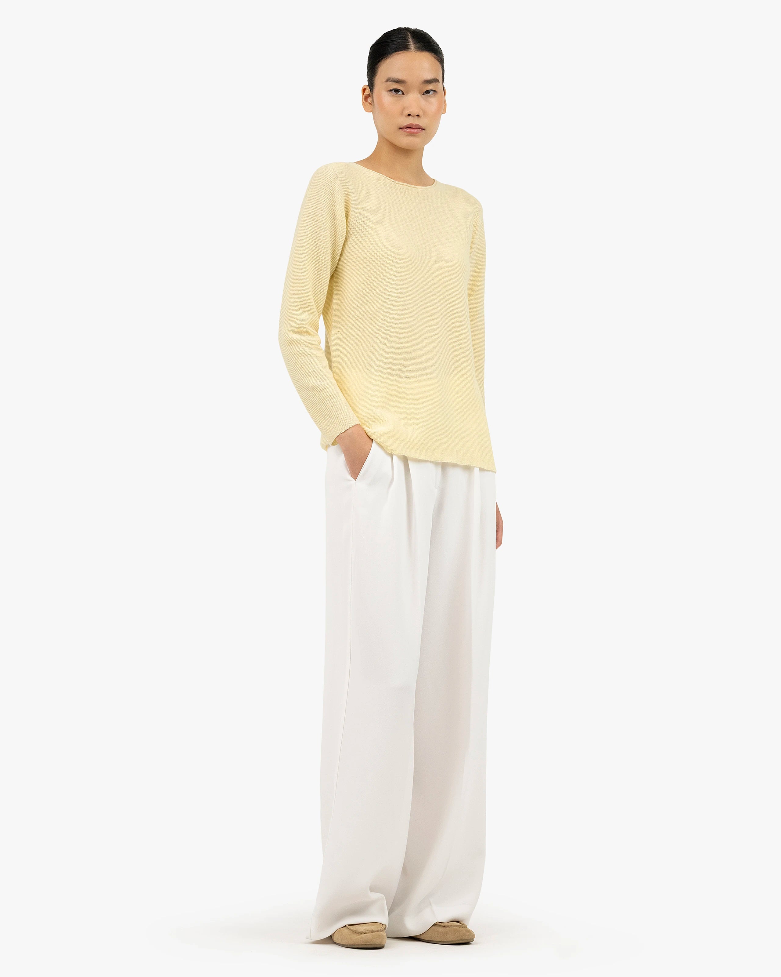 Soffio Boat Neck Sweater - Yellow Cashmere