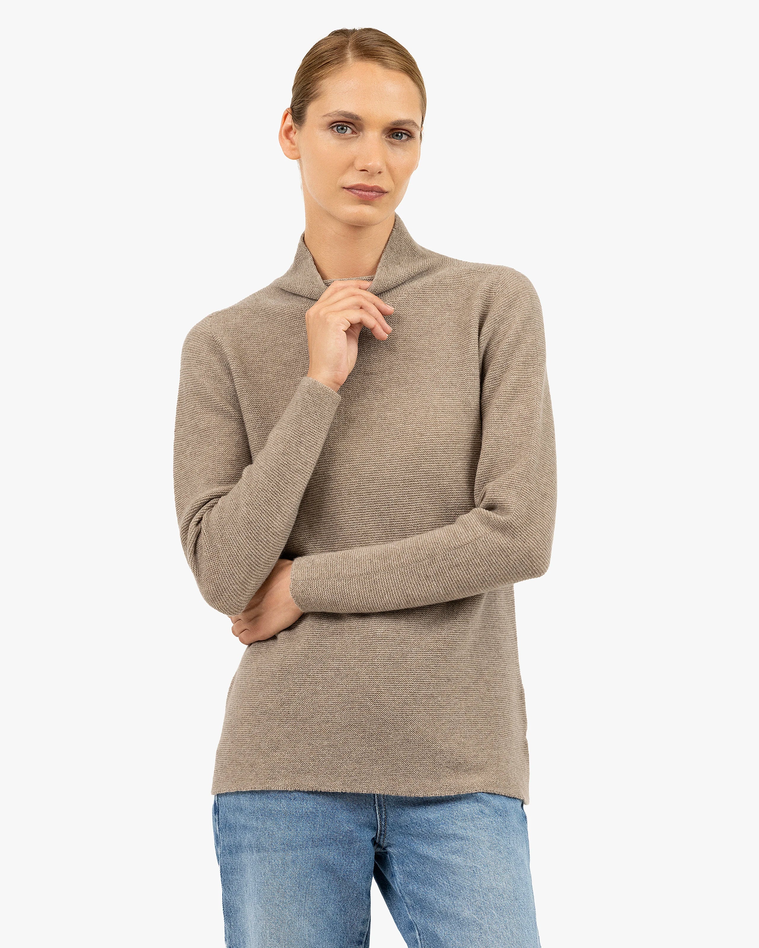Soffio Mock Neck Sweater - Taupe Cashmere