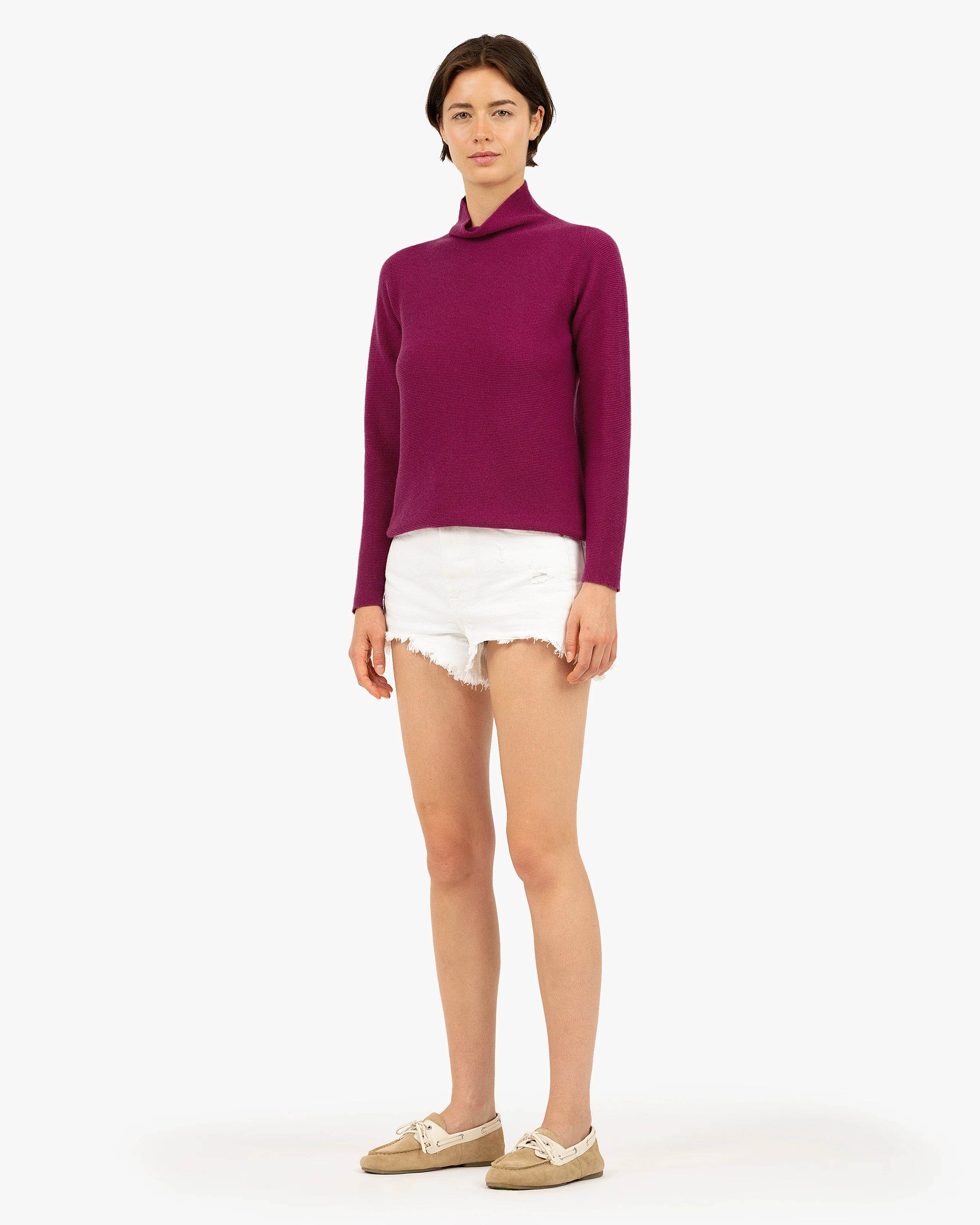 Soffio Mock Neck Sweater - Magenta Cashmere