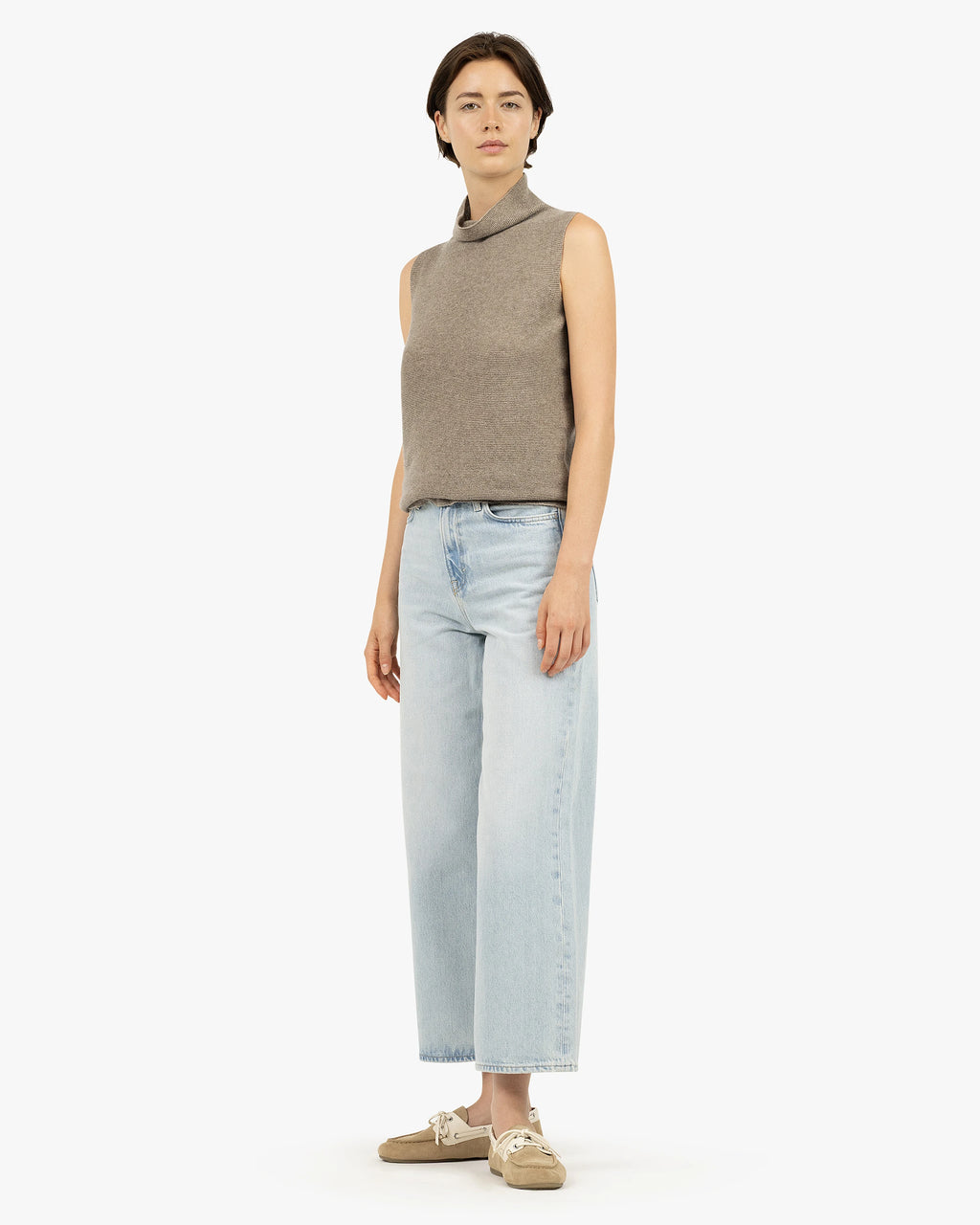 Soffio Mock Neck Top - Taupe Cashmere