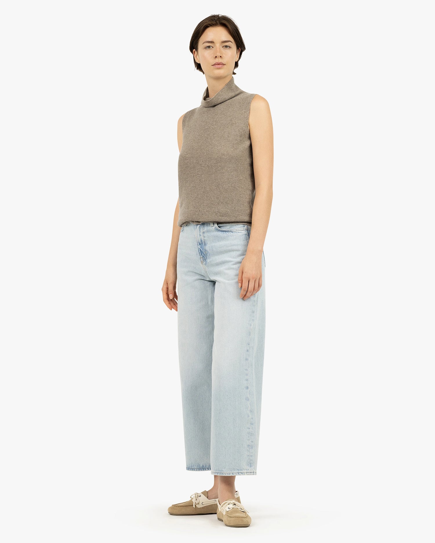 Soffio Mock Neck Top - Taupe Cashmere