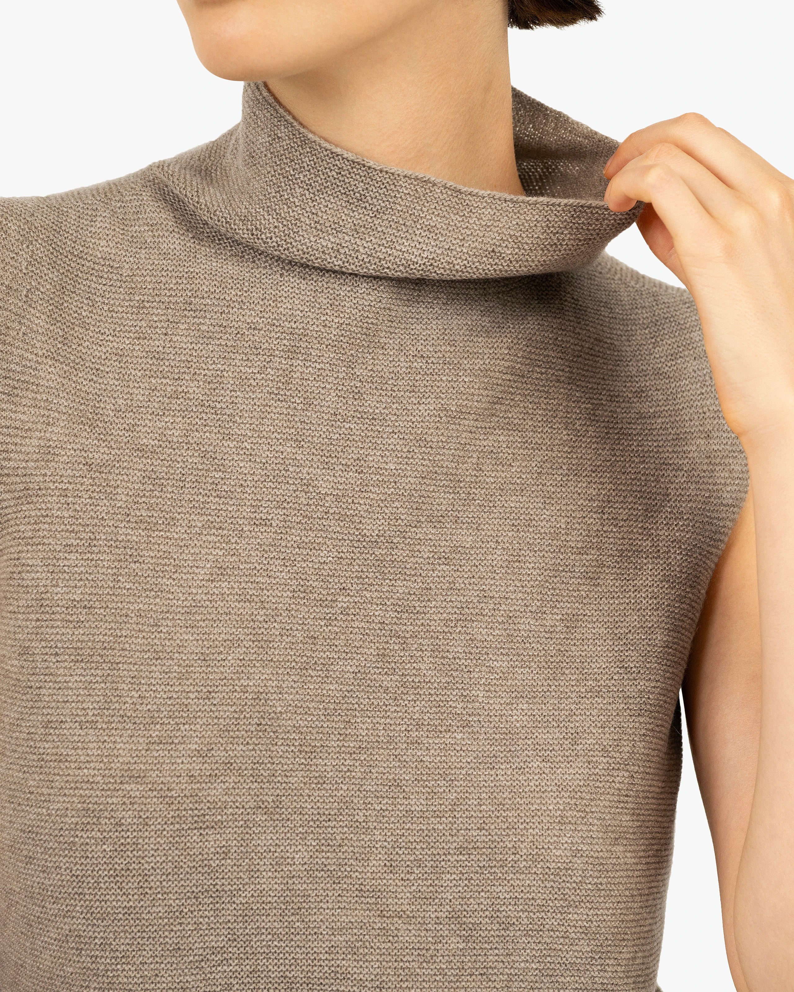 Soffio Mock Neck Top - Taupe Cashmere