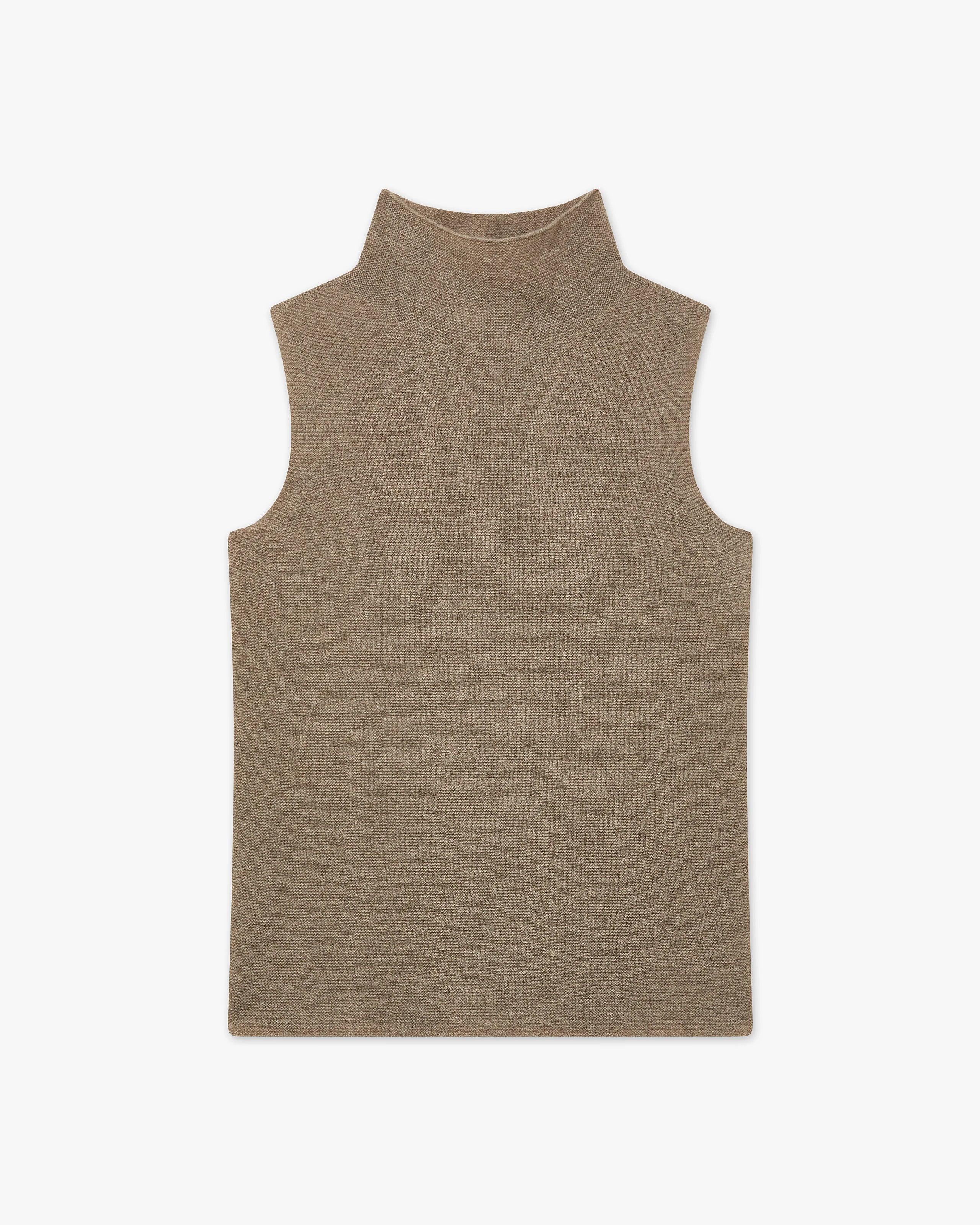 Soffio Mock Neck Top - Taupe Cashmere