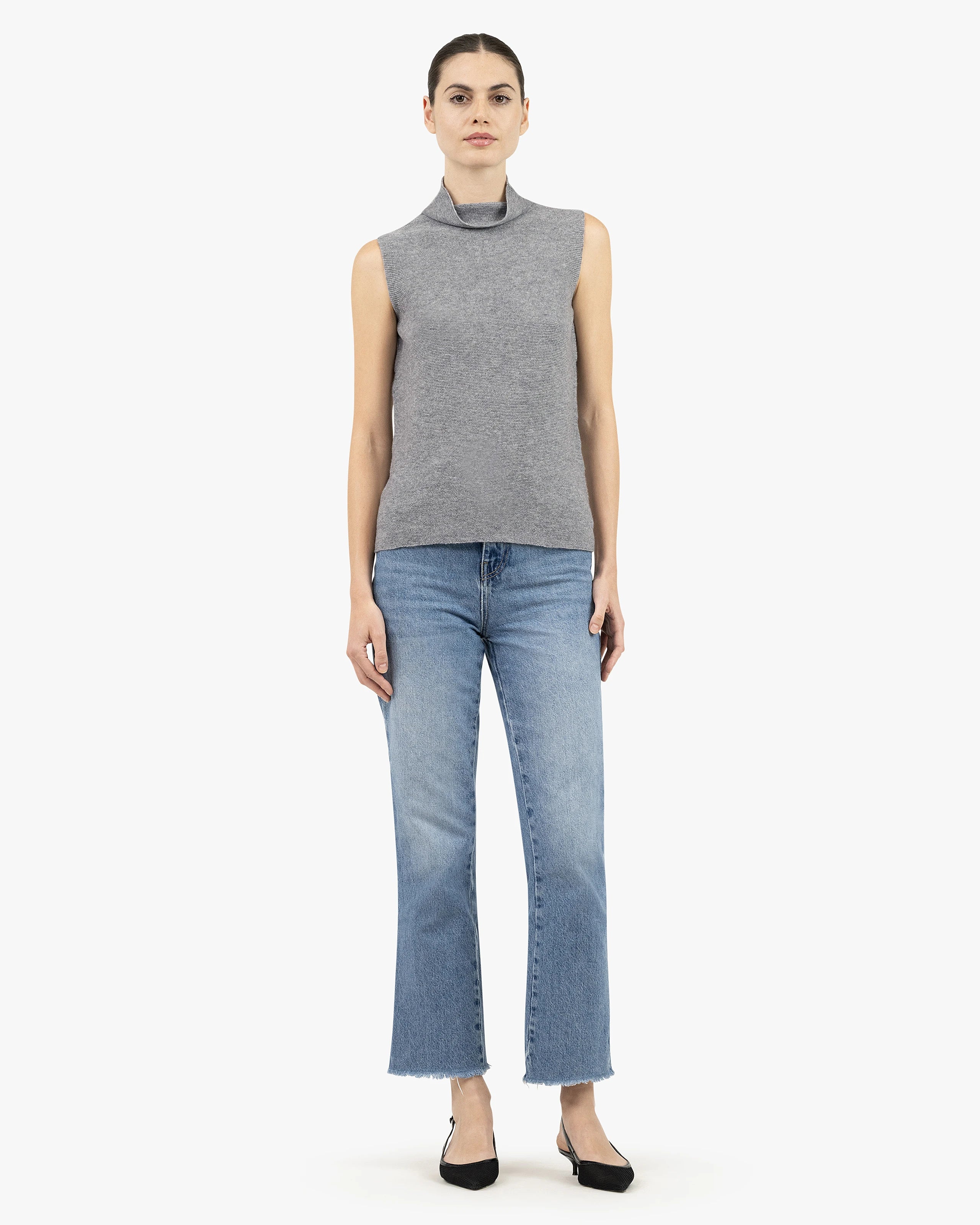 Soffio Mock Neck Top - Medium Grey Cashmere