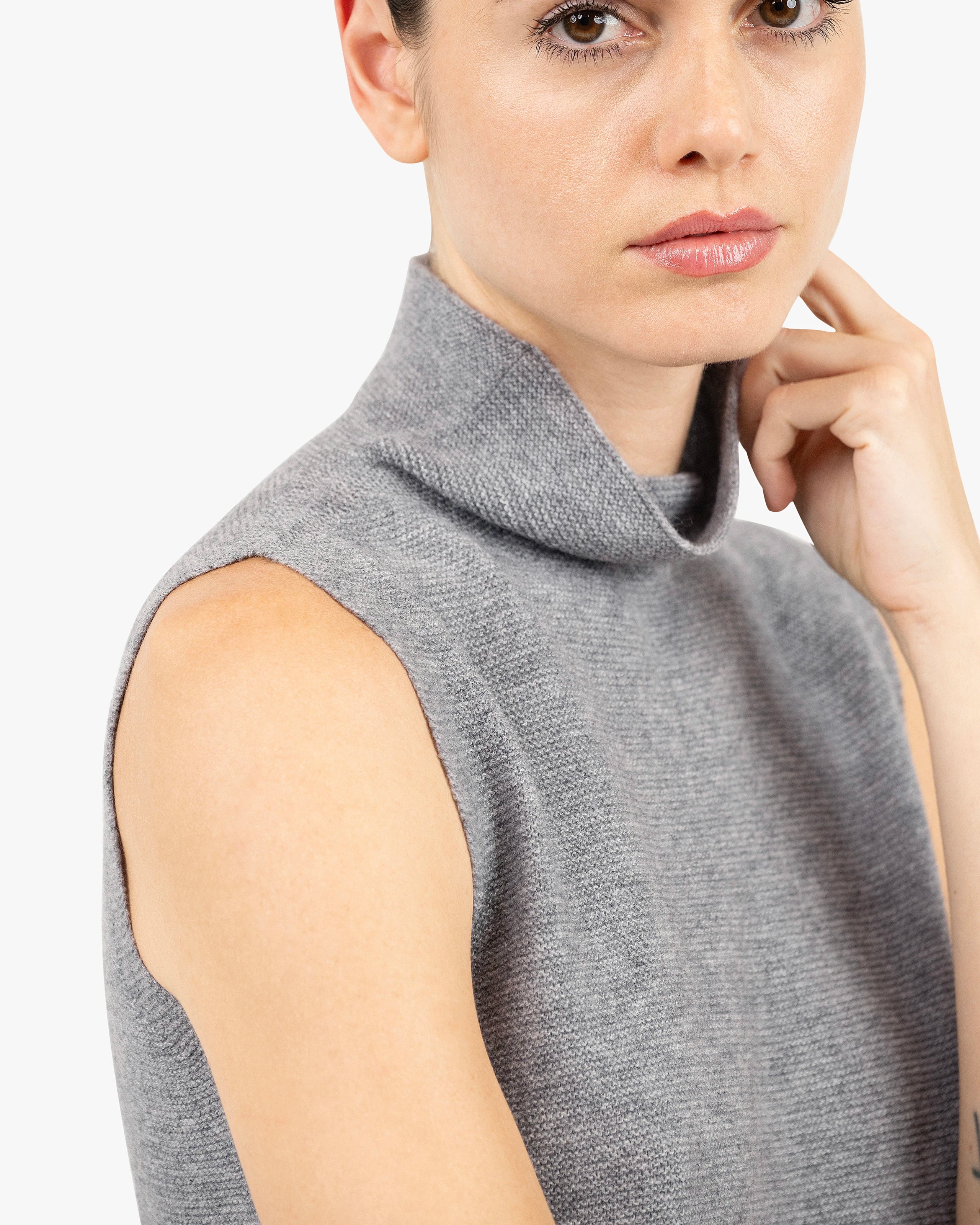 Soffio Mock Neck Top - Medium Grey Cashmere
