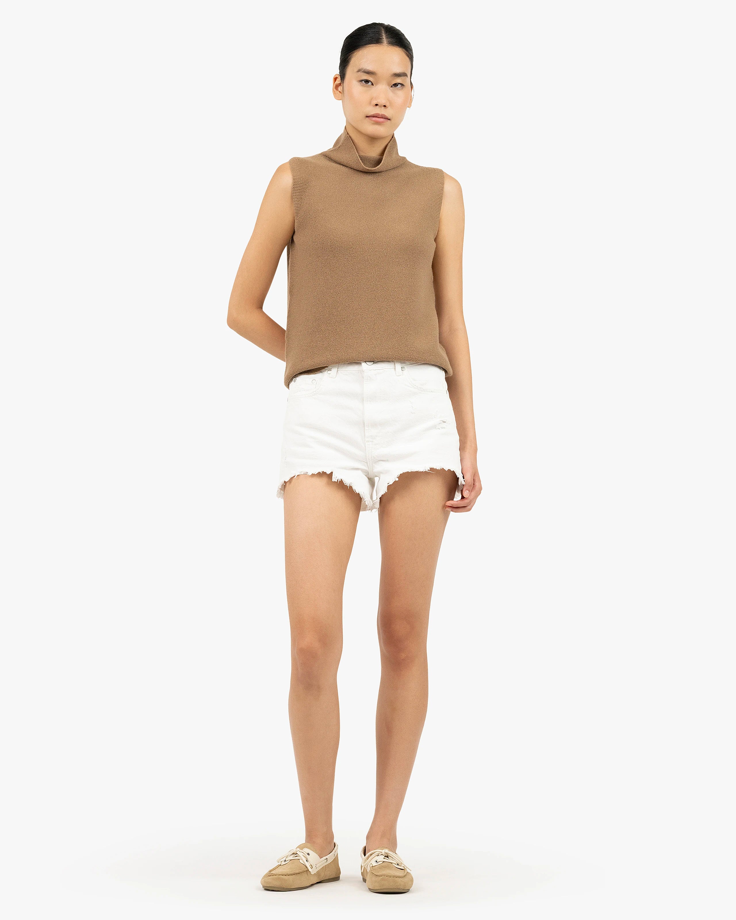 Soffio Mock Neck Top - Camel Cashmere