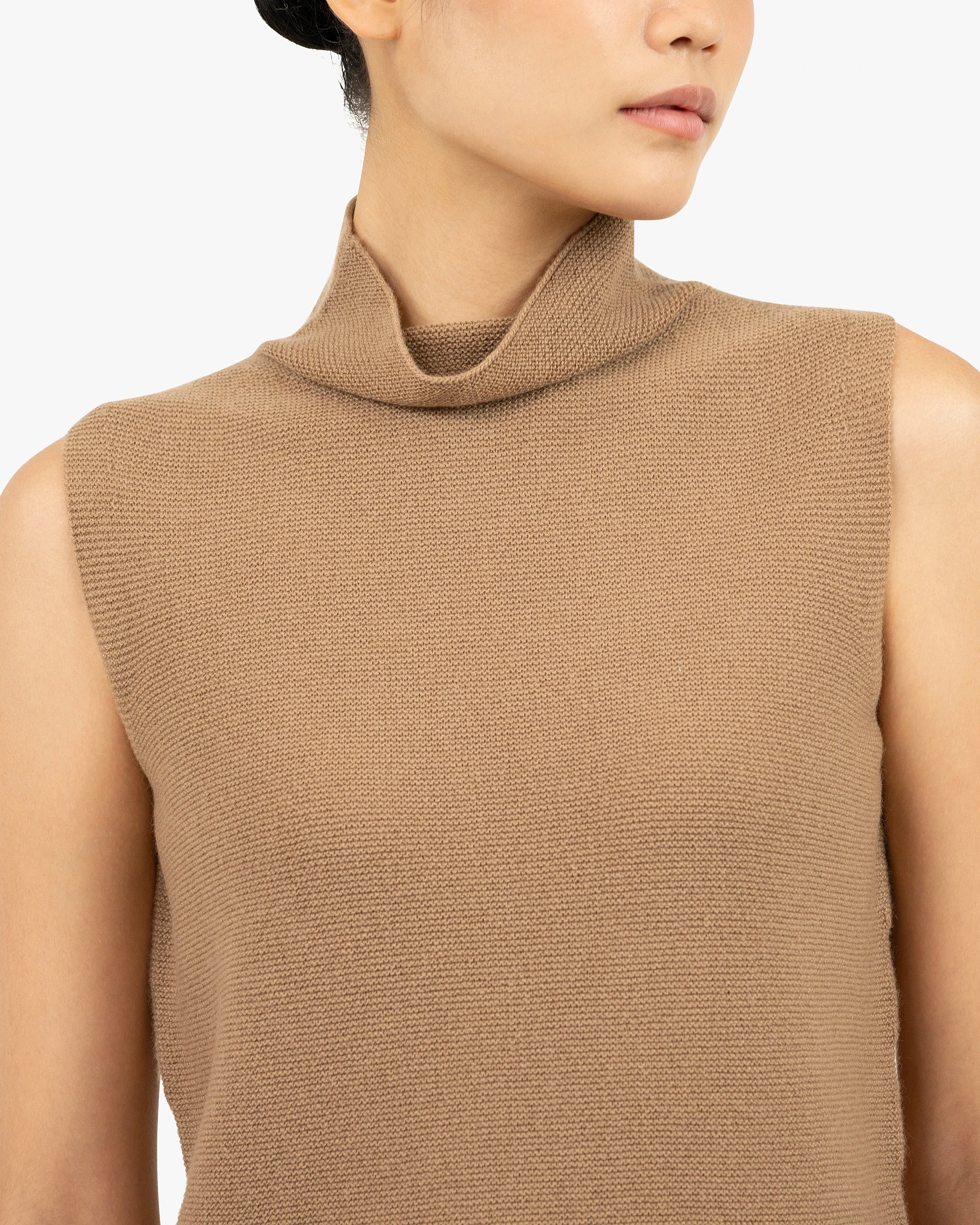 Soffio Mock Neck Top - Camel Cashmere