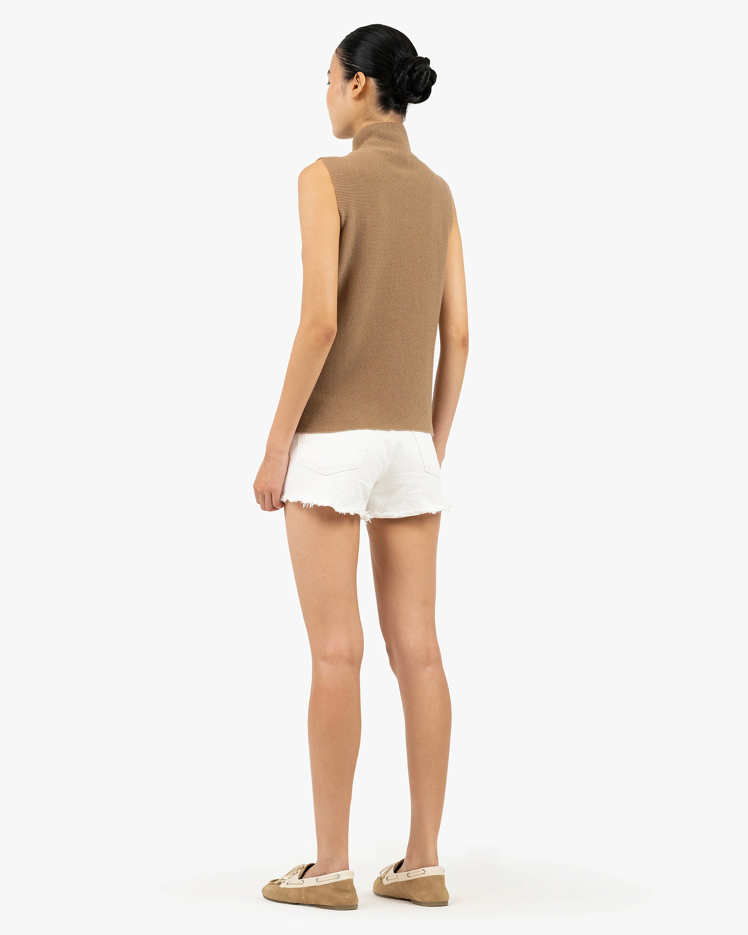 Soffio Mock Neck Top - Camel Cashmere