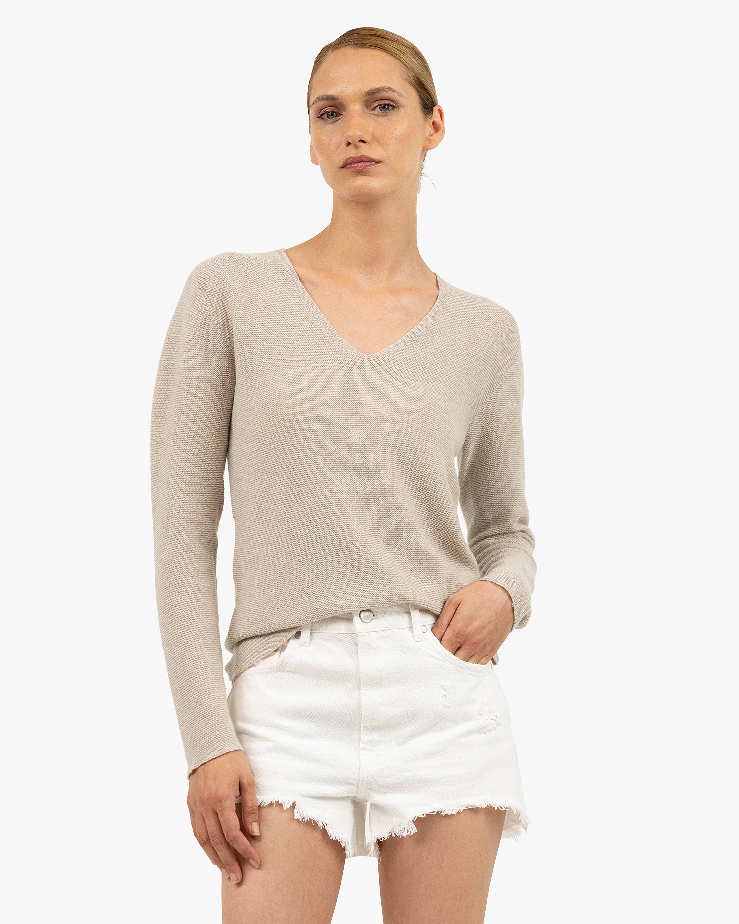 Women's Soffio V-Neck Sweater - Beige Cashmere