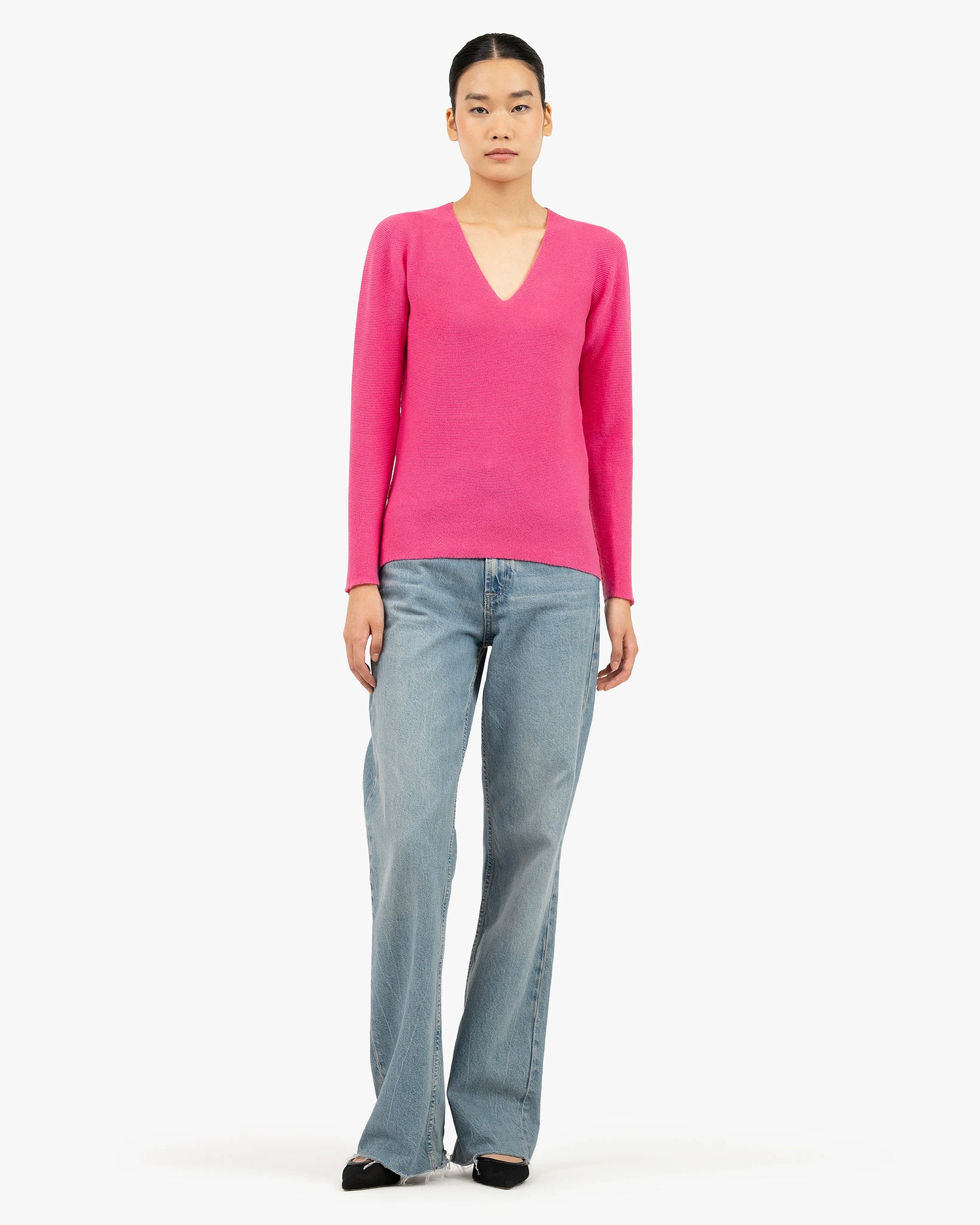 Women's Soffio Cashmere V-Neck Jumper Fuchsia MaisonCashmere