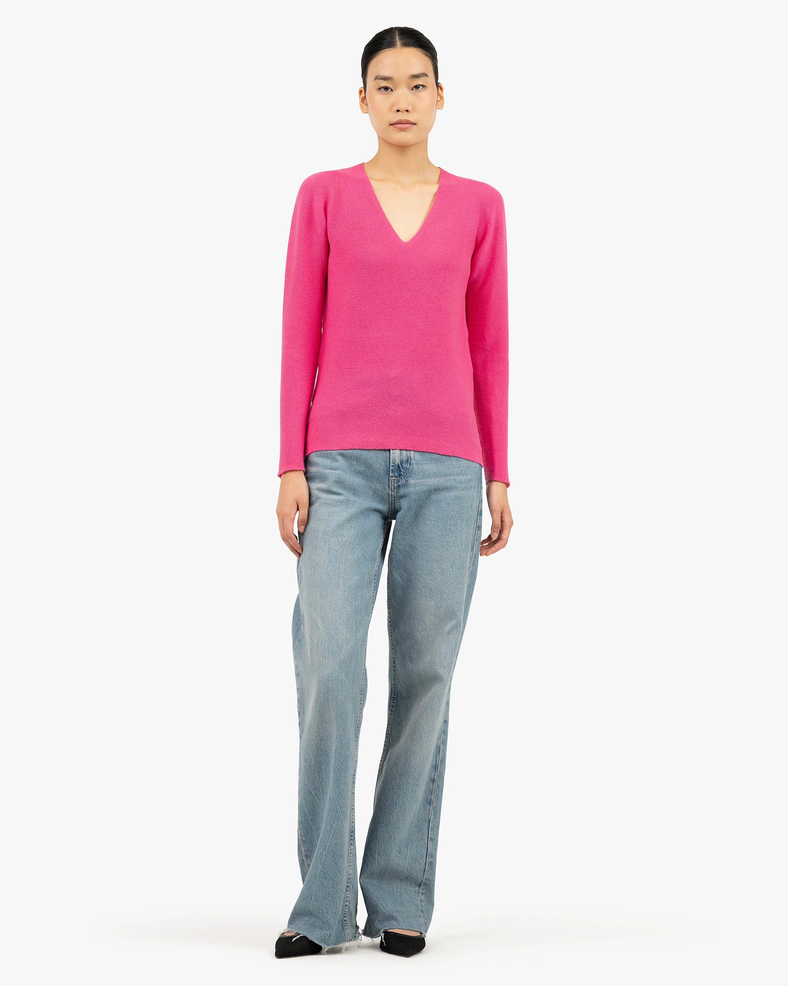 Women's Soffio V-Neck Sweater - Fuchsia Cashmere