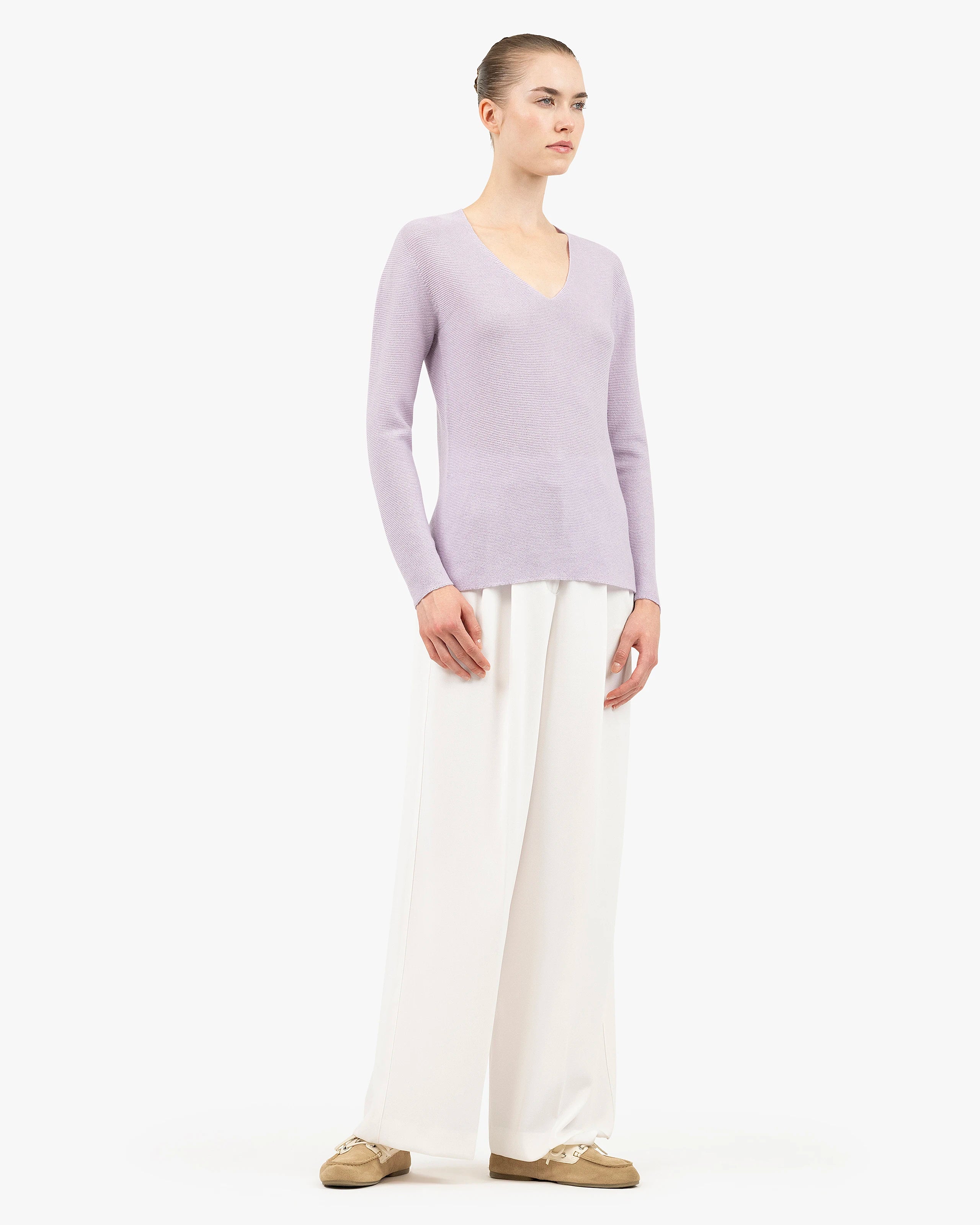Women's Soffio V-Neck Sweater - Lilac Cashmere