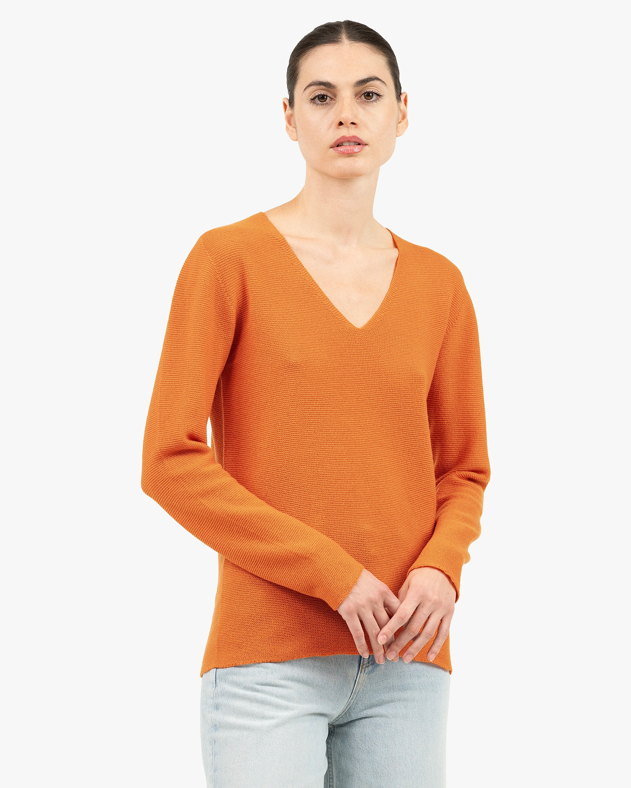 Women's Soffio V-Neck Sweater - Orange Cashmere
