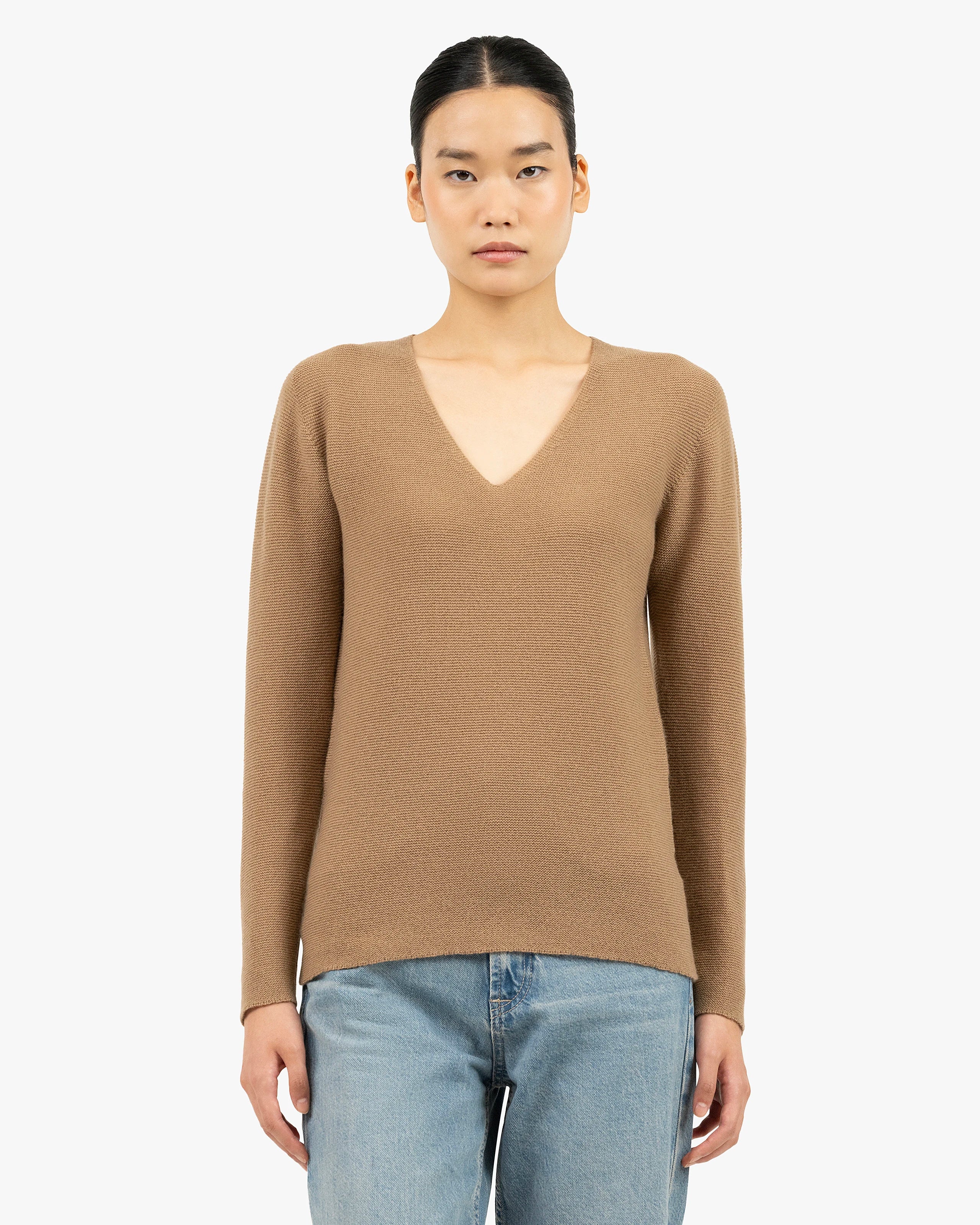 Women's Soffio V-Neck Sweater - Camel Cashmere