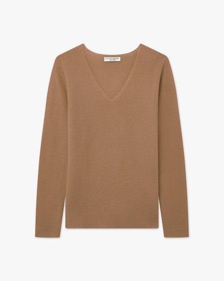 Women's Soffio V-Neck Sweater - Camel Cashmere