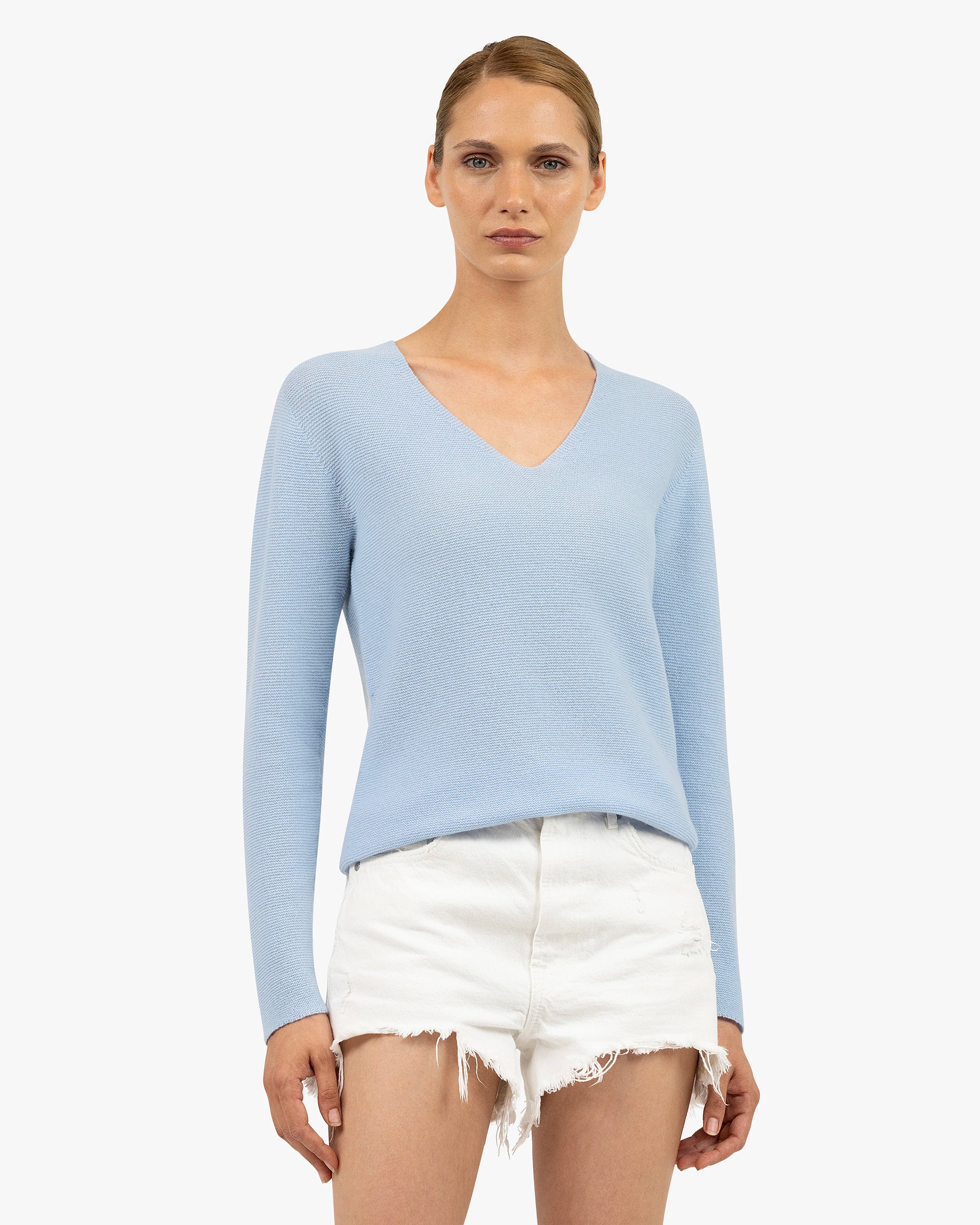 Women's Soffio V-Neck Sweater - Light Blue Cashmere