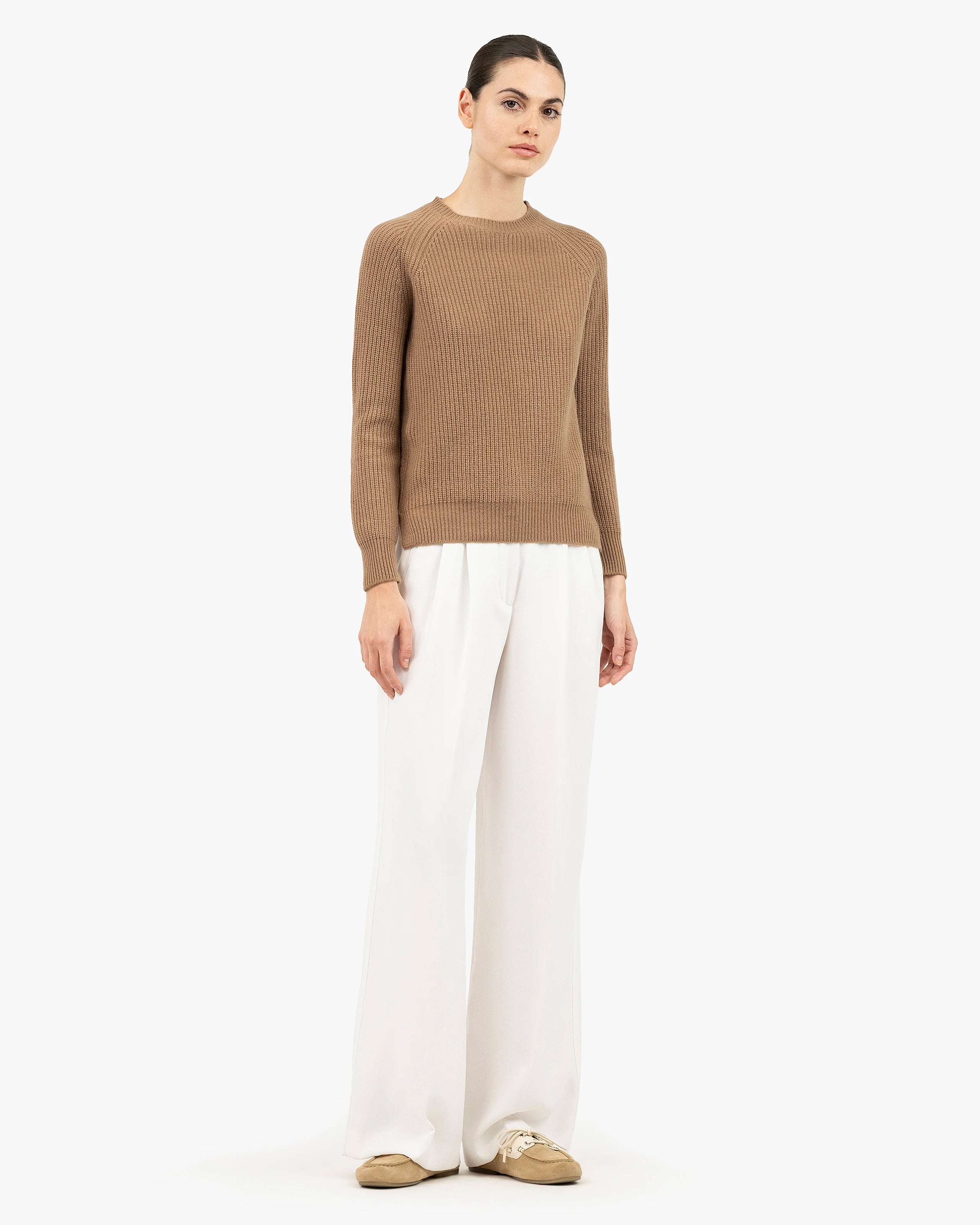 Women's Sorapis Crew Neck Sweater - Camel Cashmere