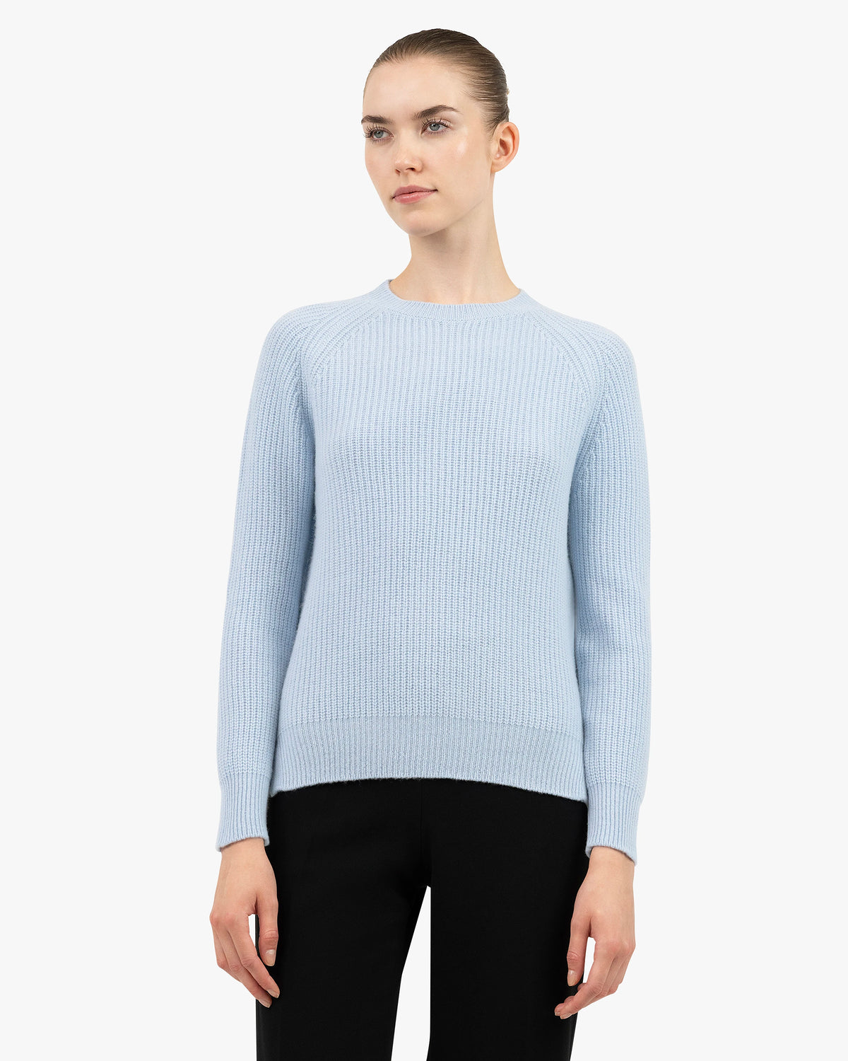 Cashmere Blue Women's Sorapis Cashmere Crew Neck Sweater - Light Blue | MaisonCashmere