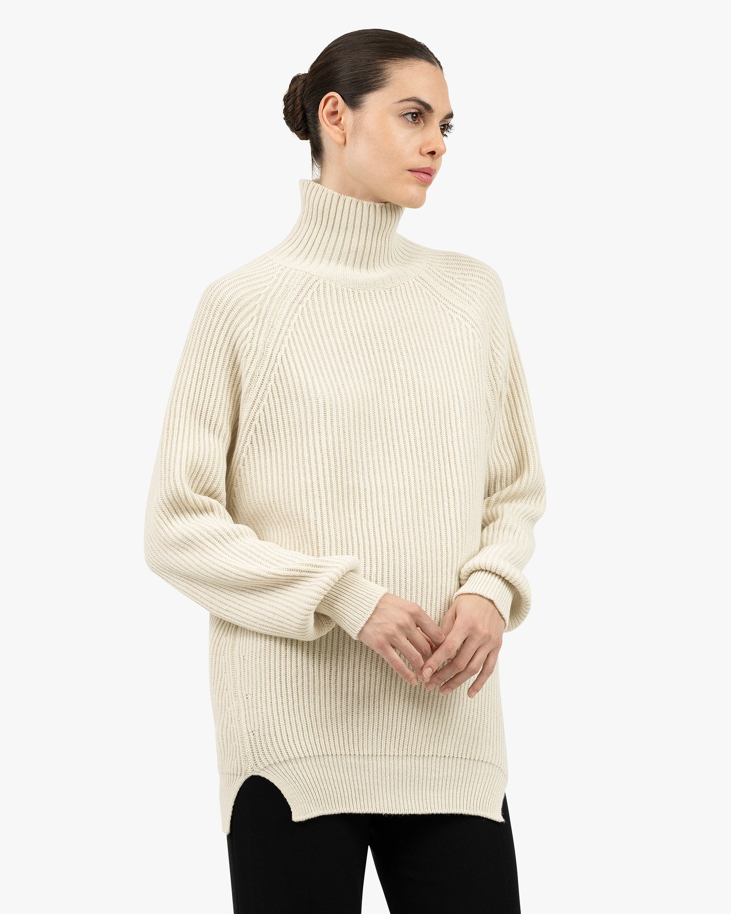 Women's Sorapis Cashmere Mock Neck Sweater - White | MaisonCashmere Women's Sorapis Cashmere Mock Neck Sweater - White | MaisonCashmere