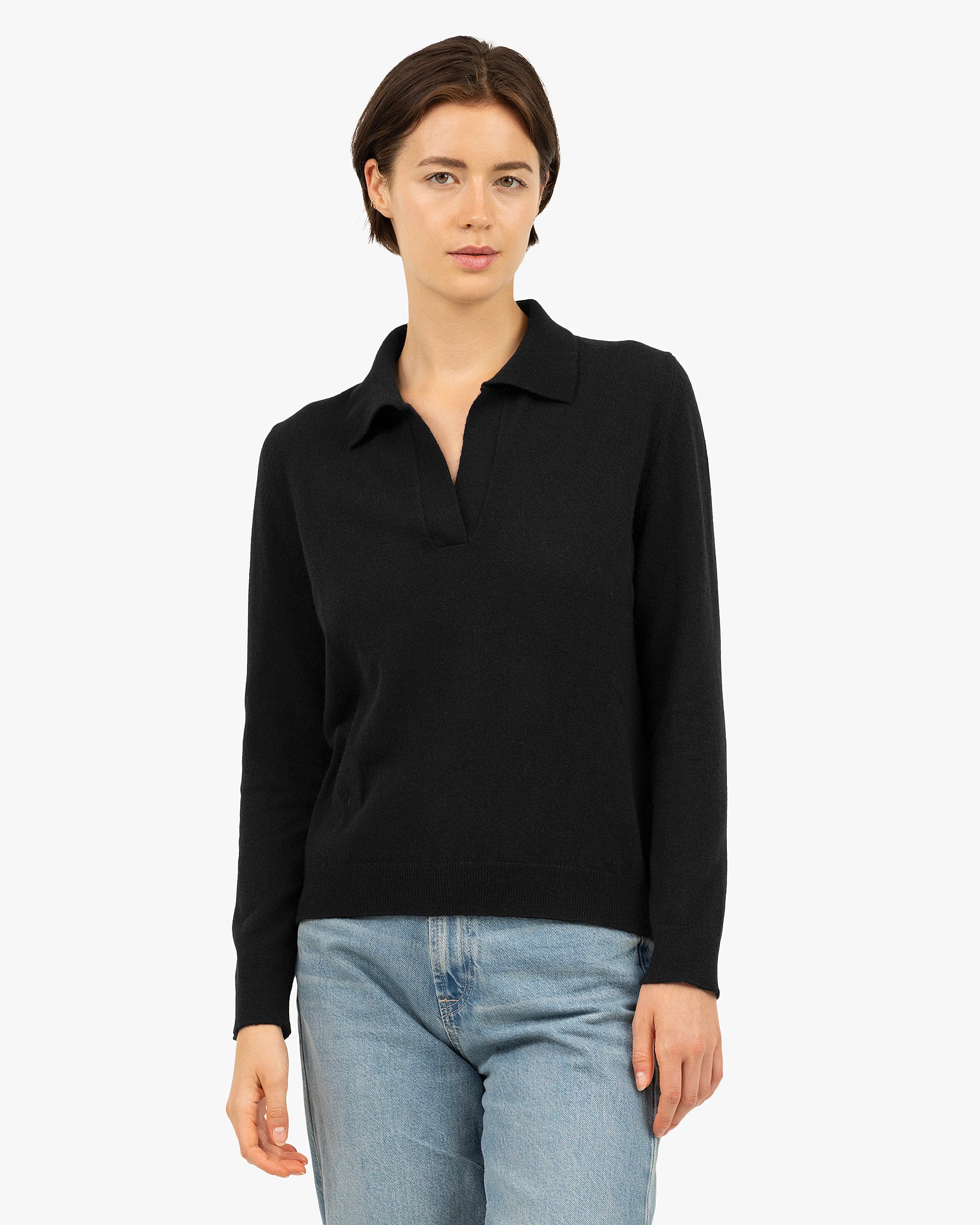 Women's Stresa Cashmere Polo - Black | MaisonCashmere