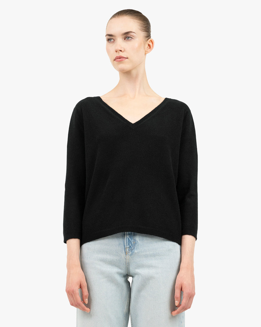 Women's Stresa V-Neck Sweater - Black Cashmere