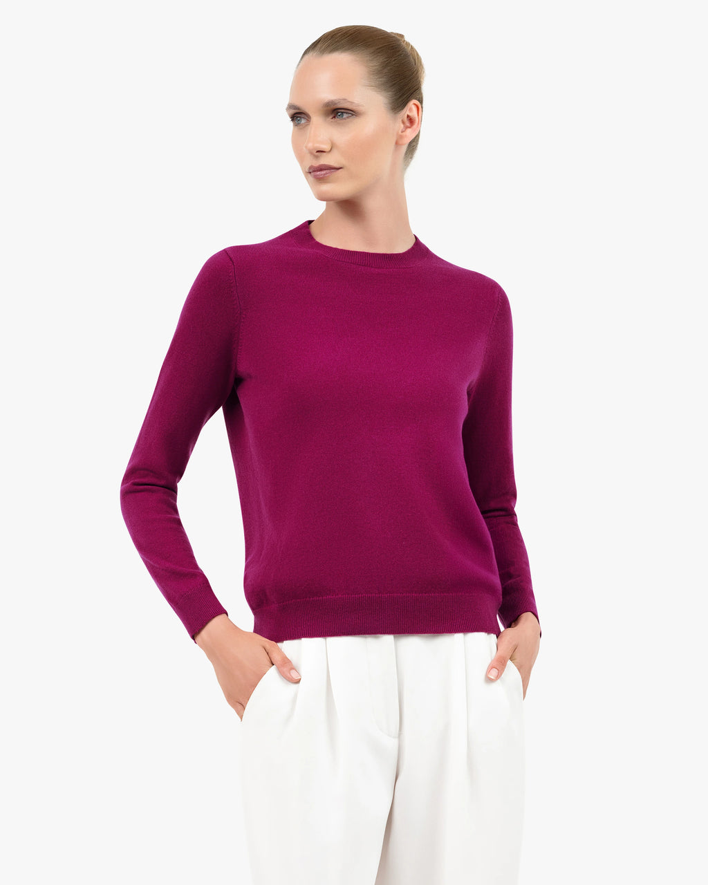 Women's Tribeca Crew Neck Sweater - Magenta Cashmere